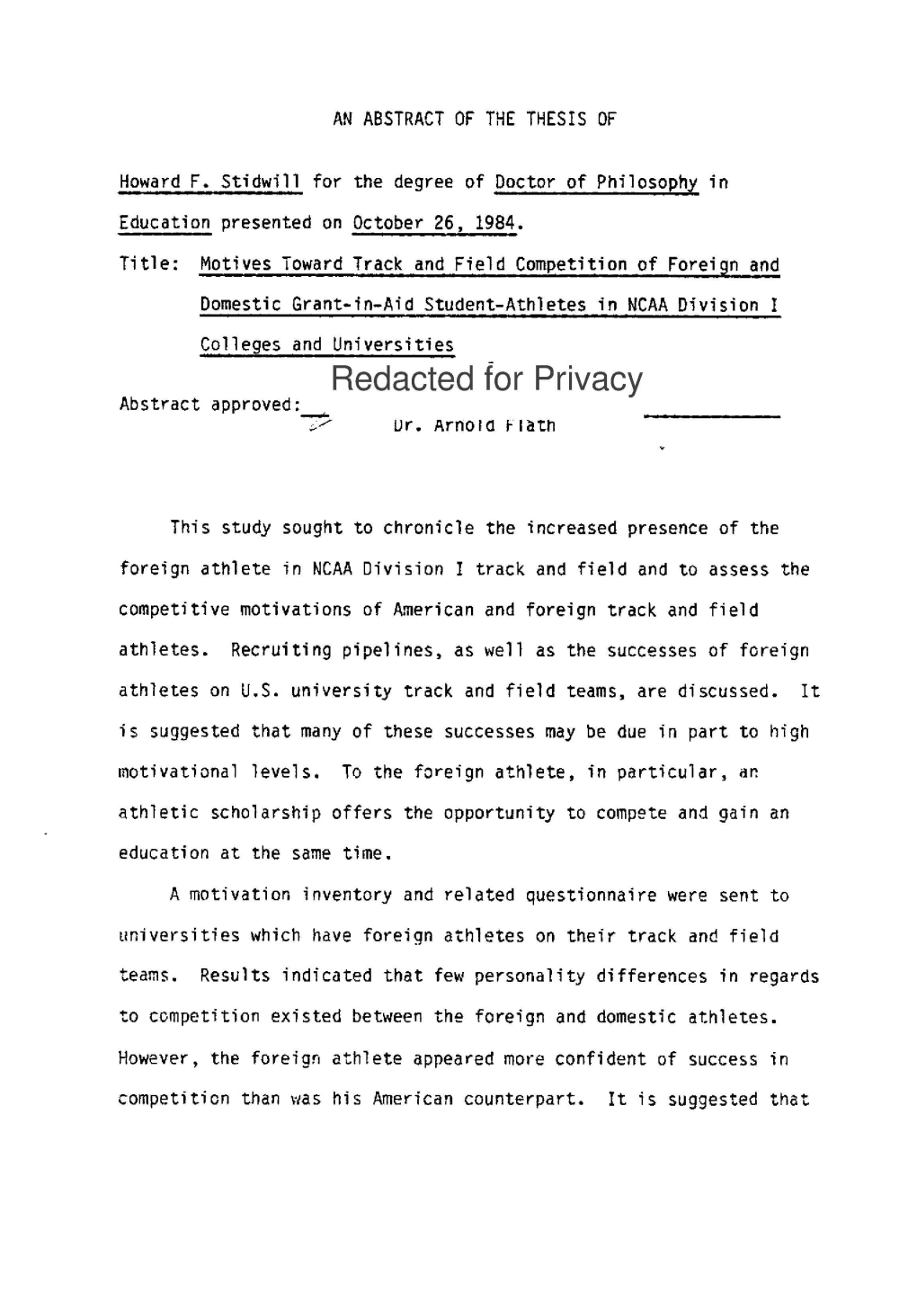 Motives Toward Track and Field Competition of Foreign and Domestic Grant-In-Aid Student-Athletes in NCAA Division I Colleges and Universities