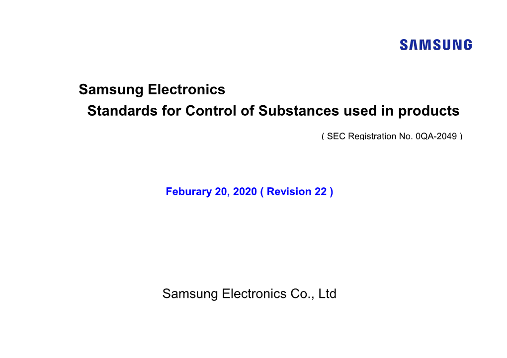 Samsung Electronics Standards for Control of Substances Used in Products