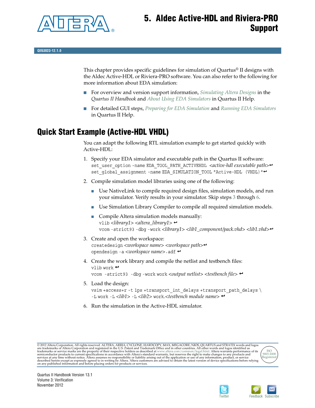 5. Aldec Active-HDL and Riviera-PRO Support November 2012 QII53023-12.1.0