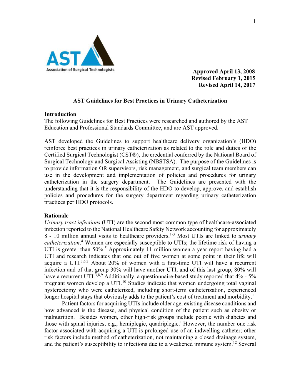 AST Guidelines for Urinary Catheterization