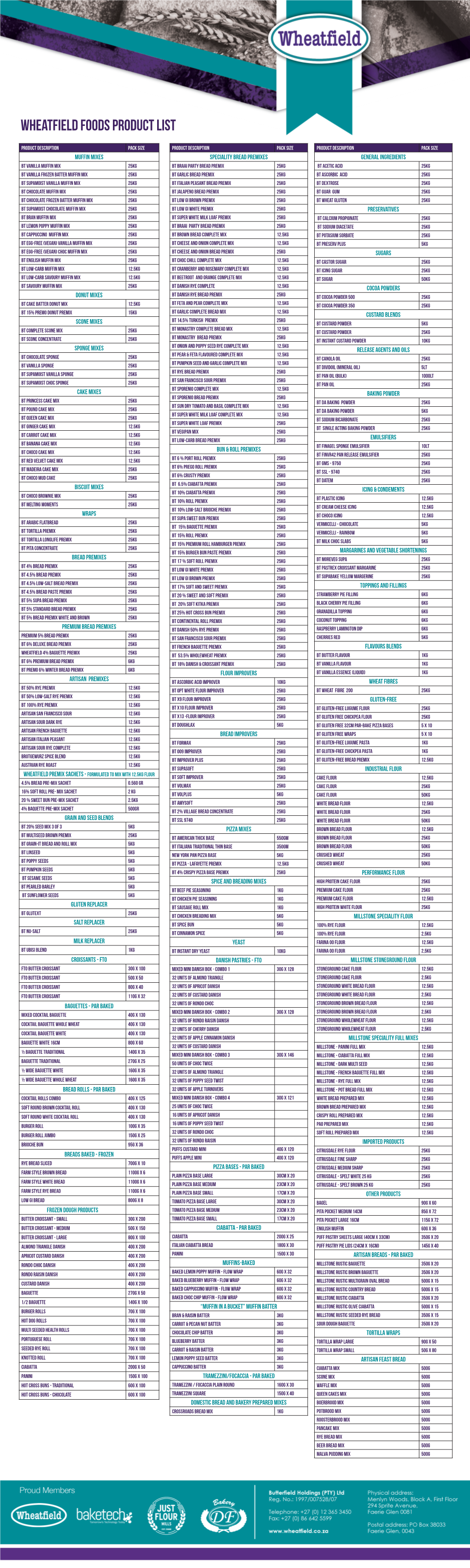 Wheatfield Foods Product List