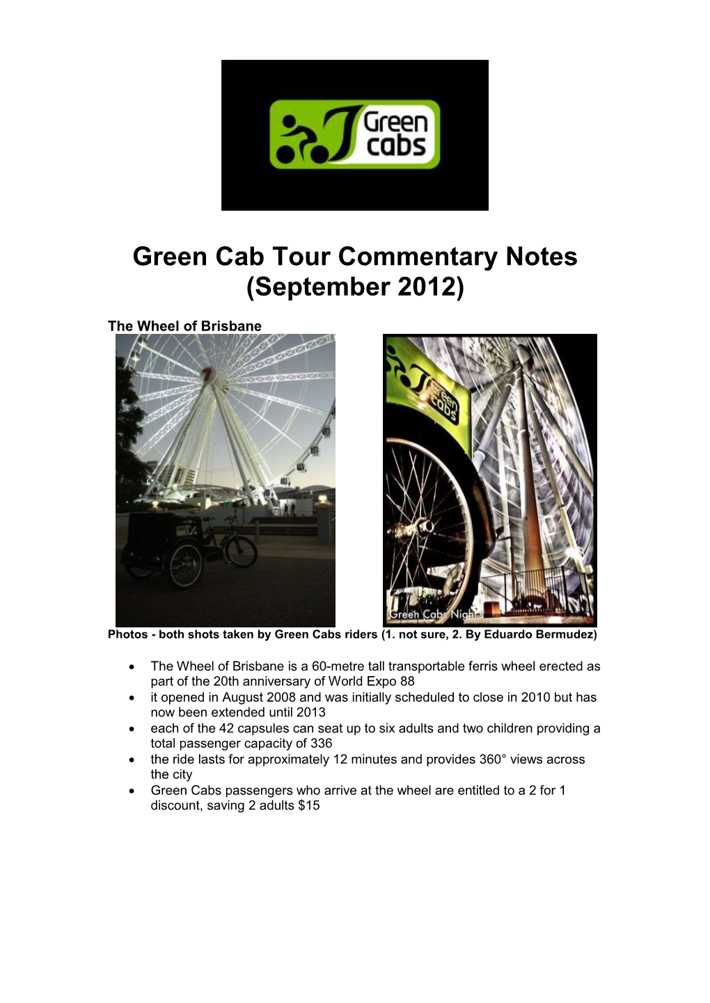 Green Cab Tour Commentary Notes (September 2012)