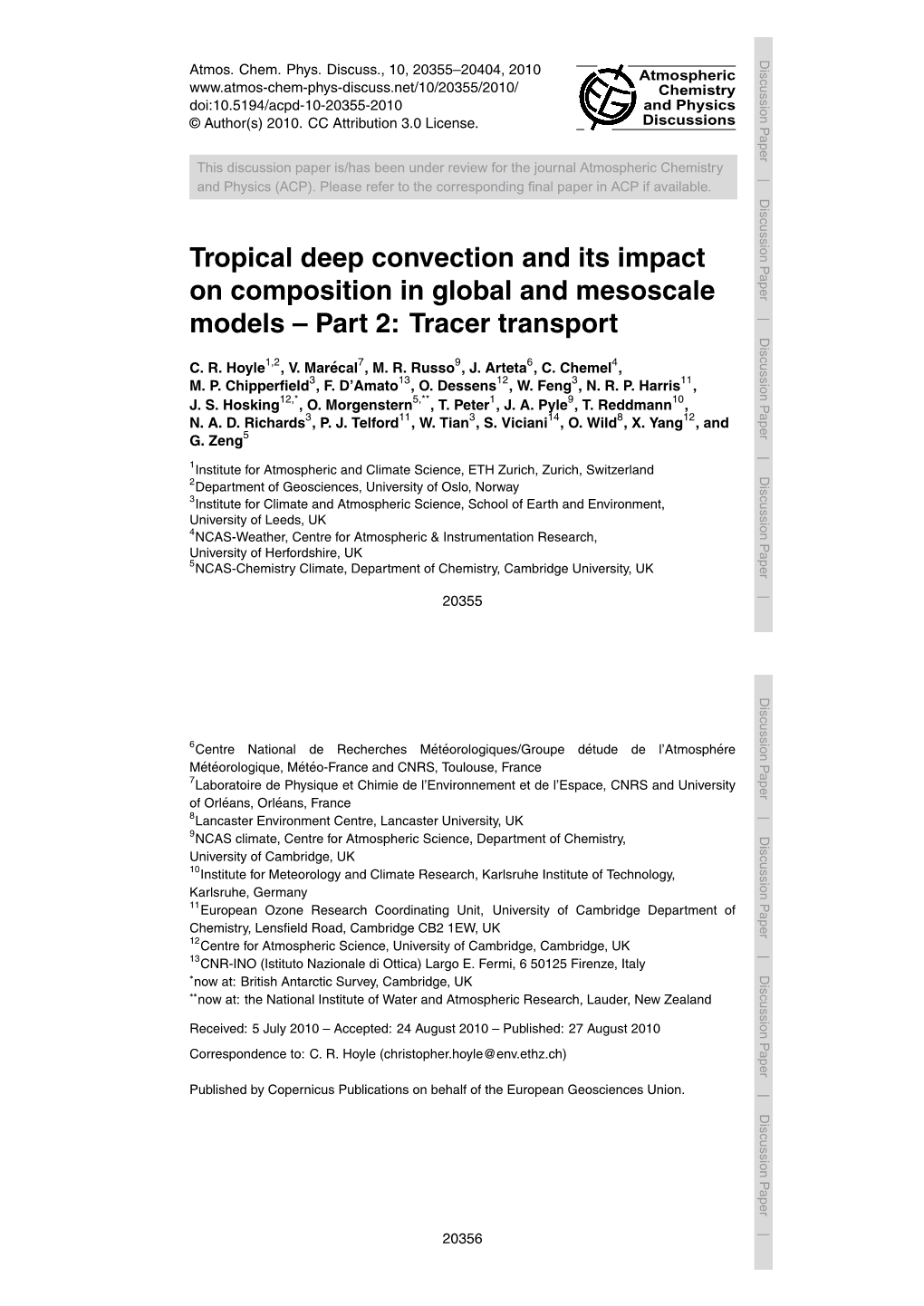 Tropical Deep Convection and Its Impact on Composition in Global