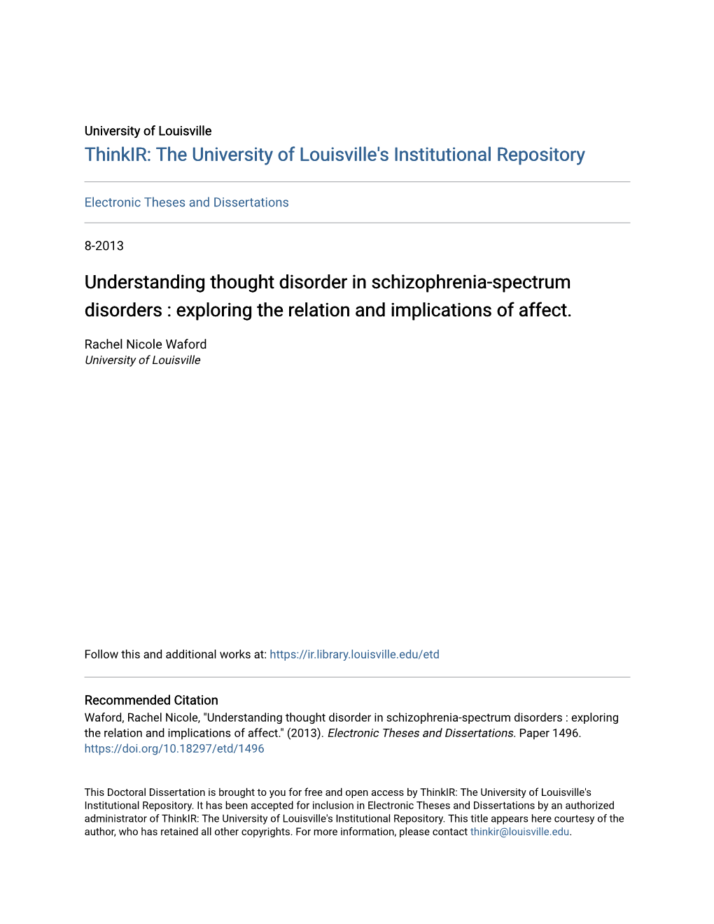 Understanding Thought Disorder in Schizophrenia-Spectrum Disorders : Exploring the Relation and Implications of Affect