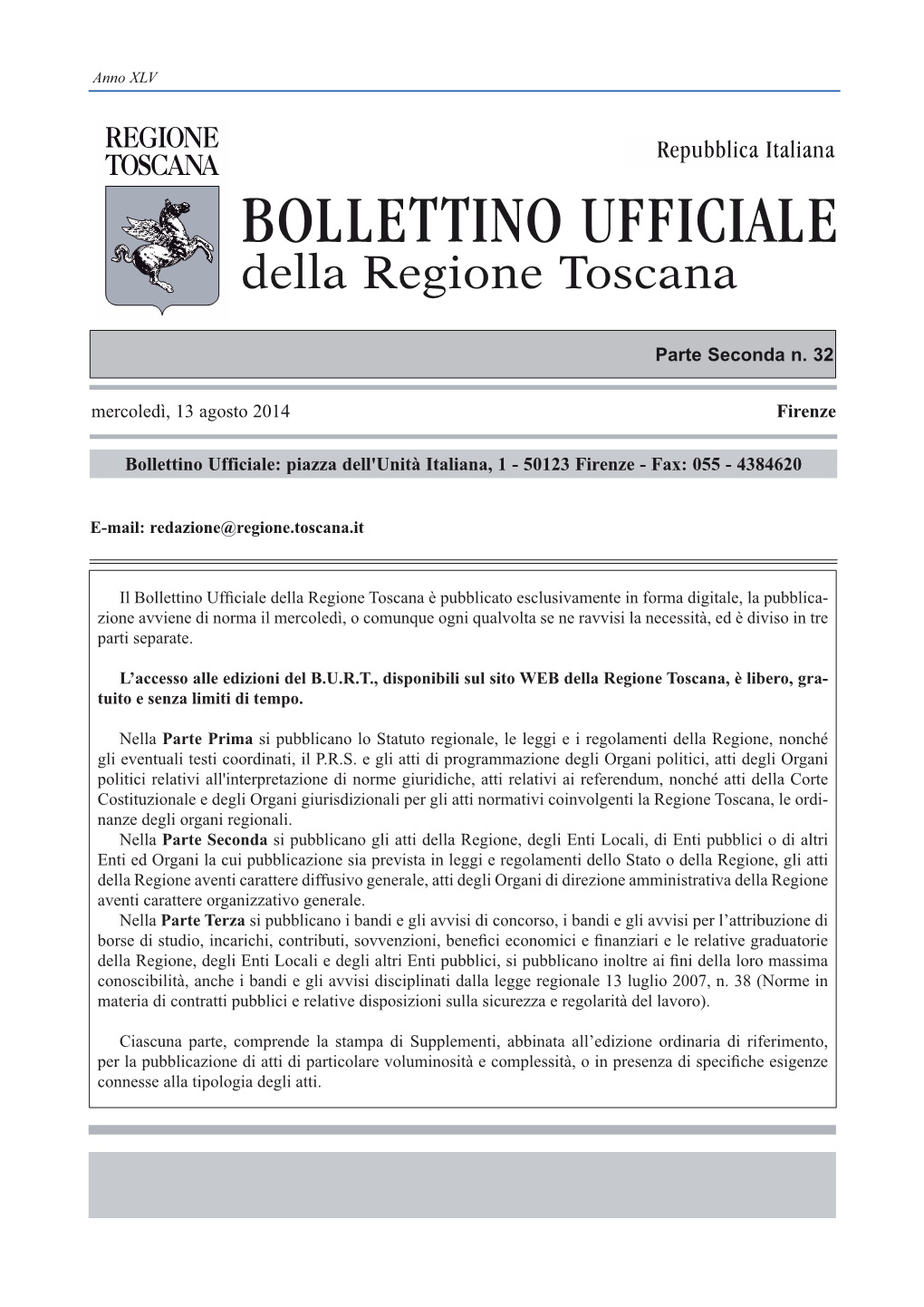 BOLLETTINO UFFICIALE Della Regione Toscana