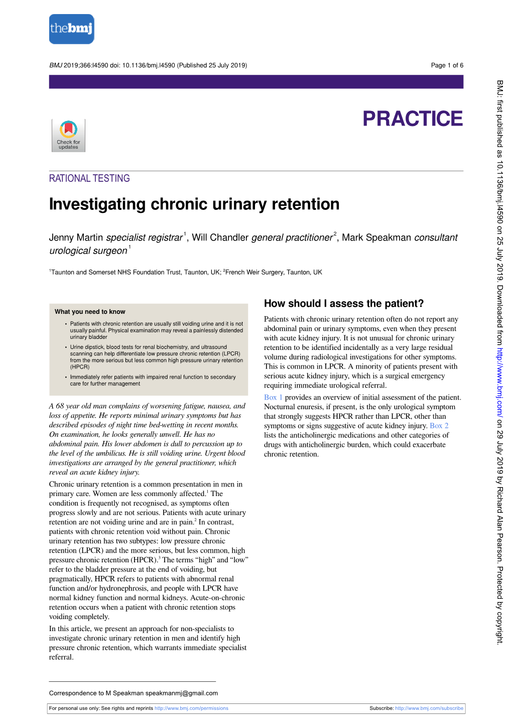 Investigating Chronic Urinary Retention