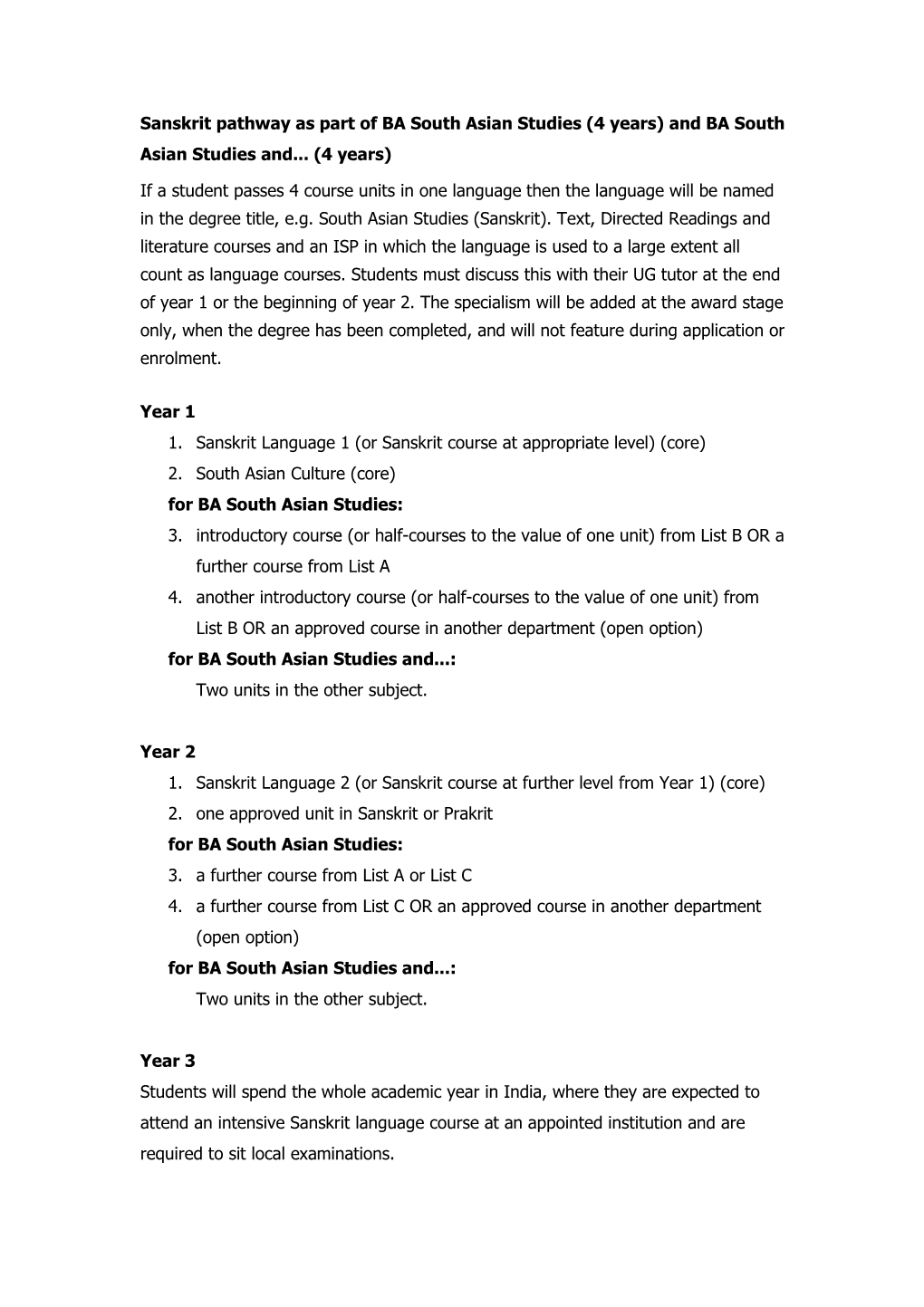 BA SAS (4 Year) Sanskrit Pathway