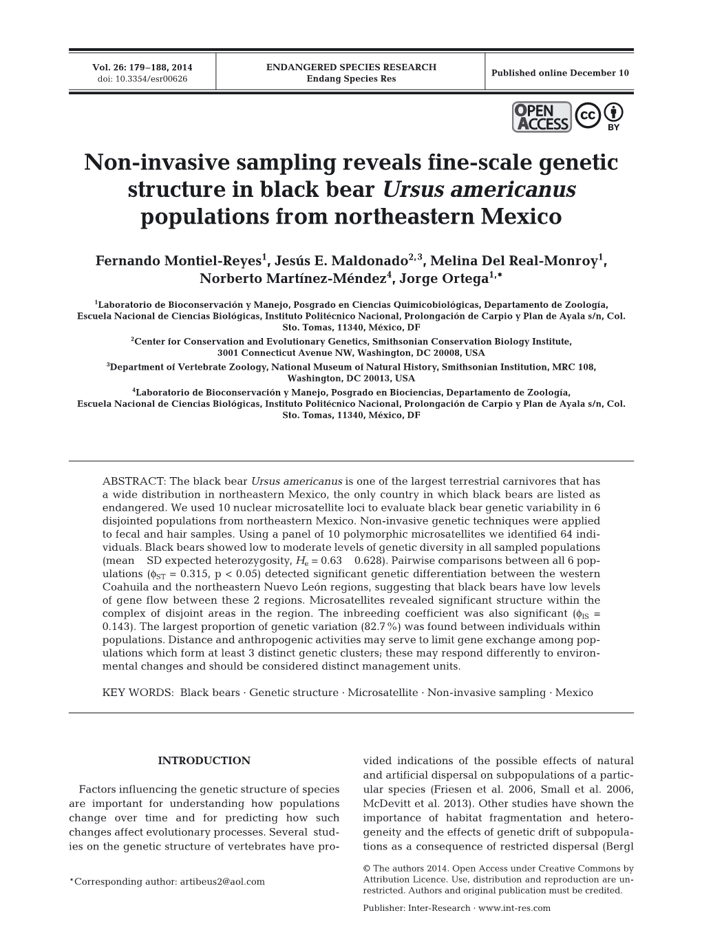 Non-Invasive Sampling Reveals Fine-Scale Genetic Structure in Black Bear Ursus Americanus Populations from Northeastern Mexico