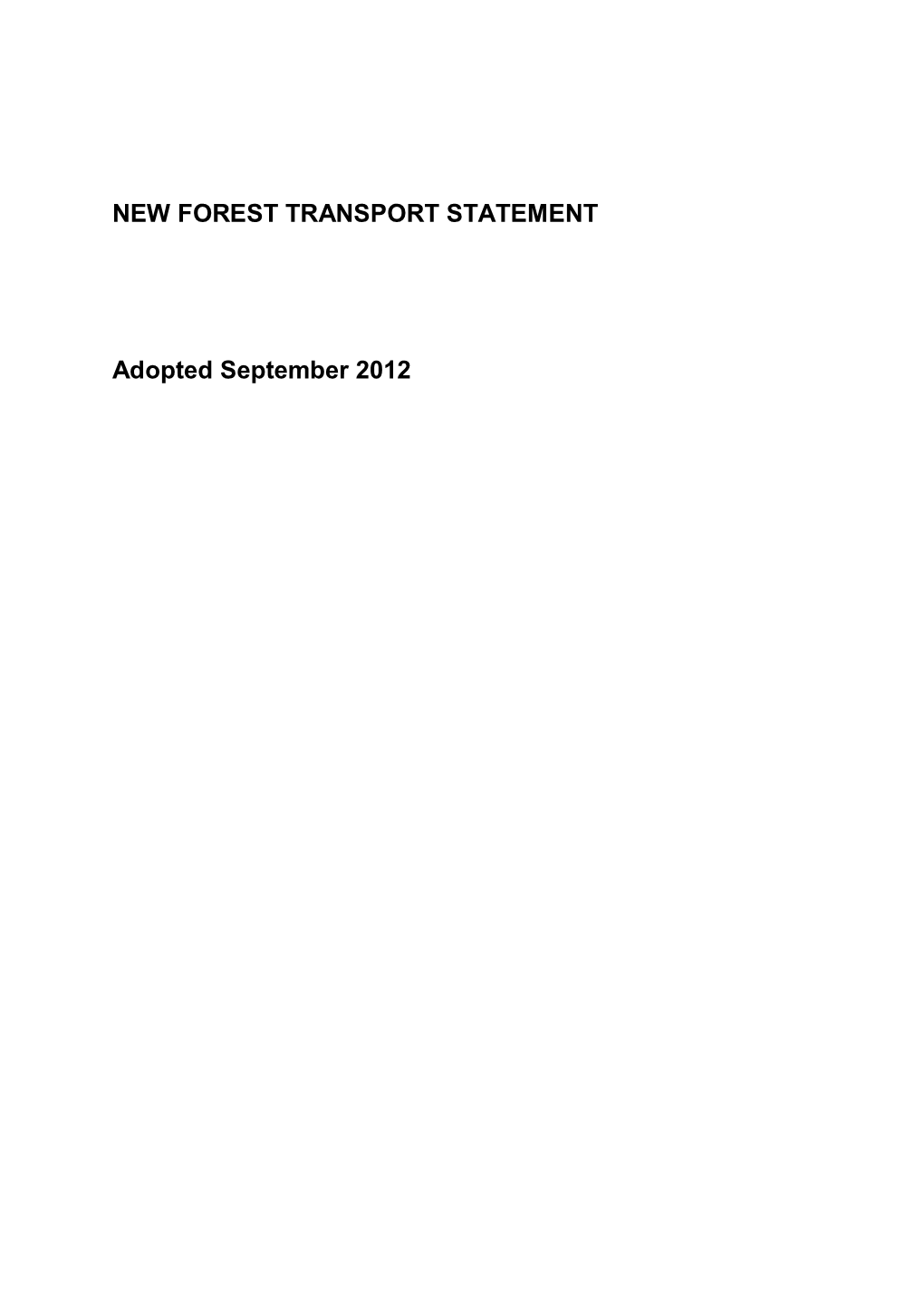 NEW FOREST TRANSPORT STATEMENT Adopted September