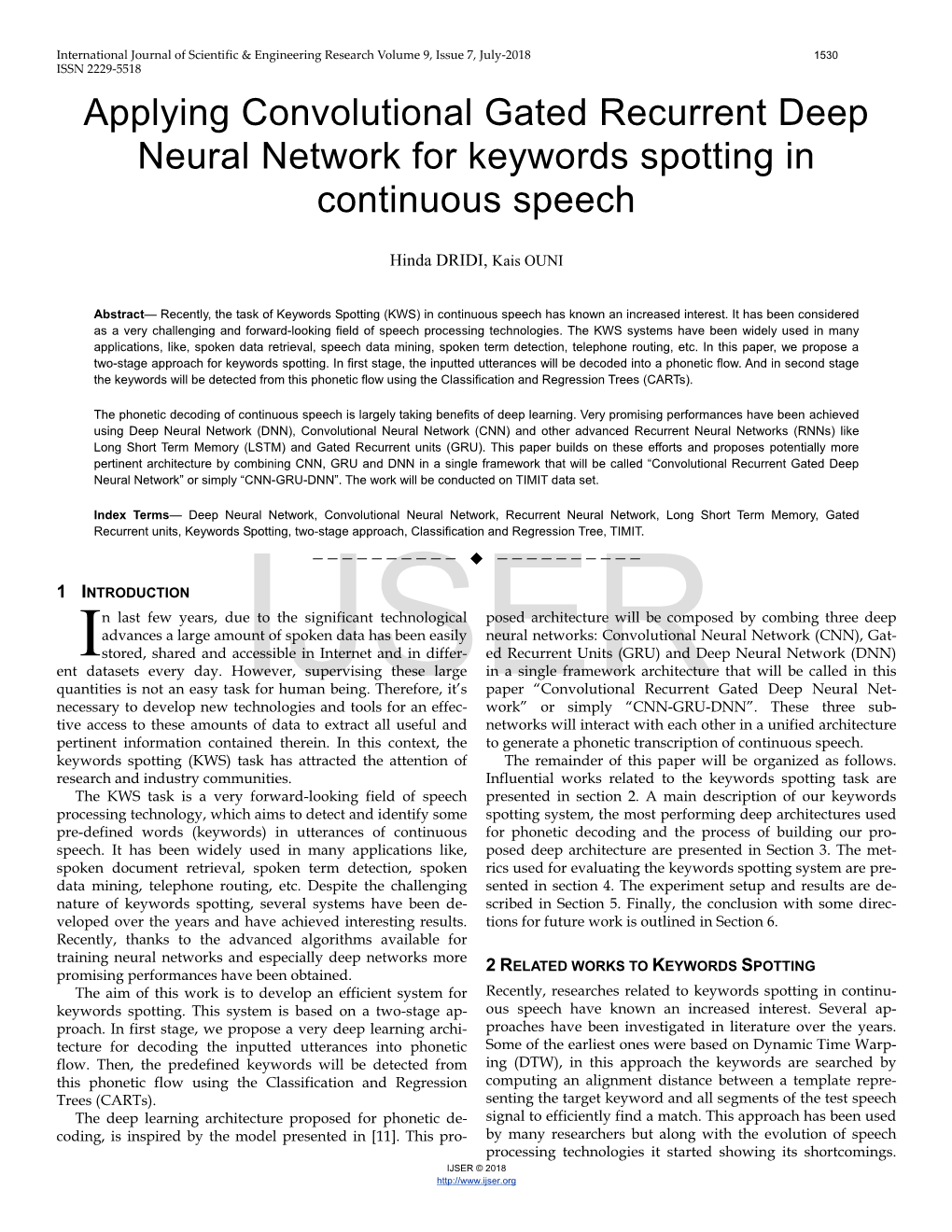 Applying Convolutional Gated Recurrent Deep Neural Network for Keywords Spotting in Continuous Speech