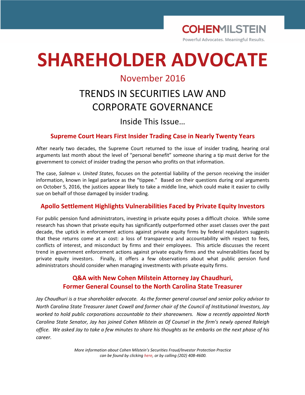 SHAREHOLDER ADVOCATE November 2016