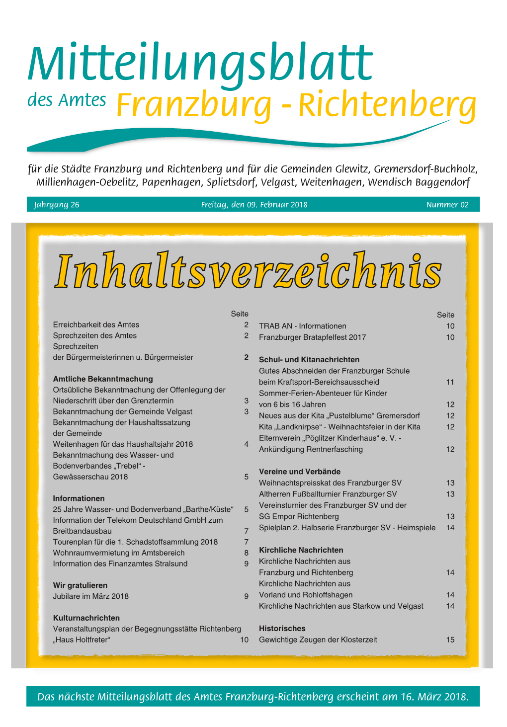 Mitteilungsblatt Des Amtes Franzburg - Richtenberg