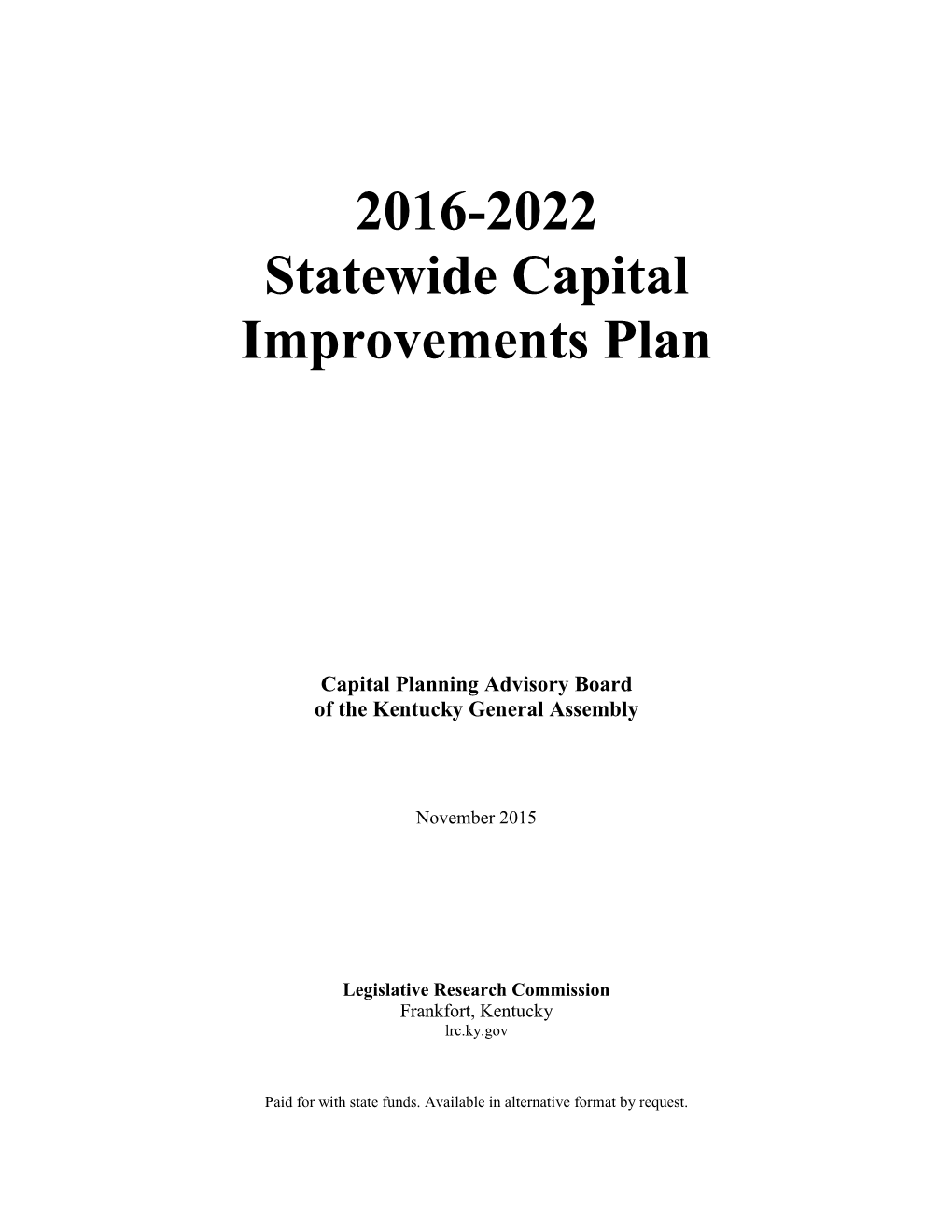2016-2022 Statewide Capital Improvements Plan