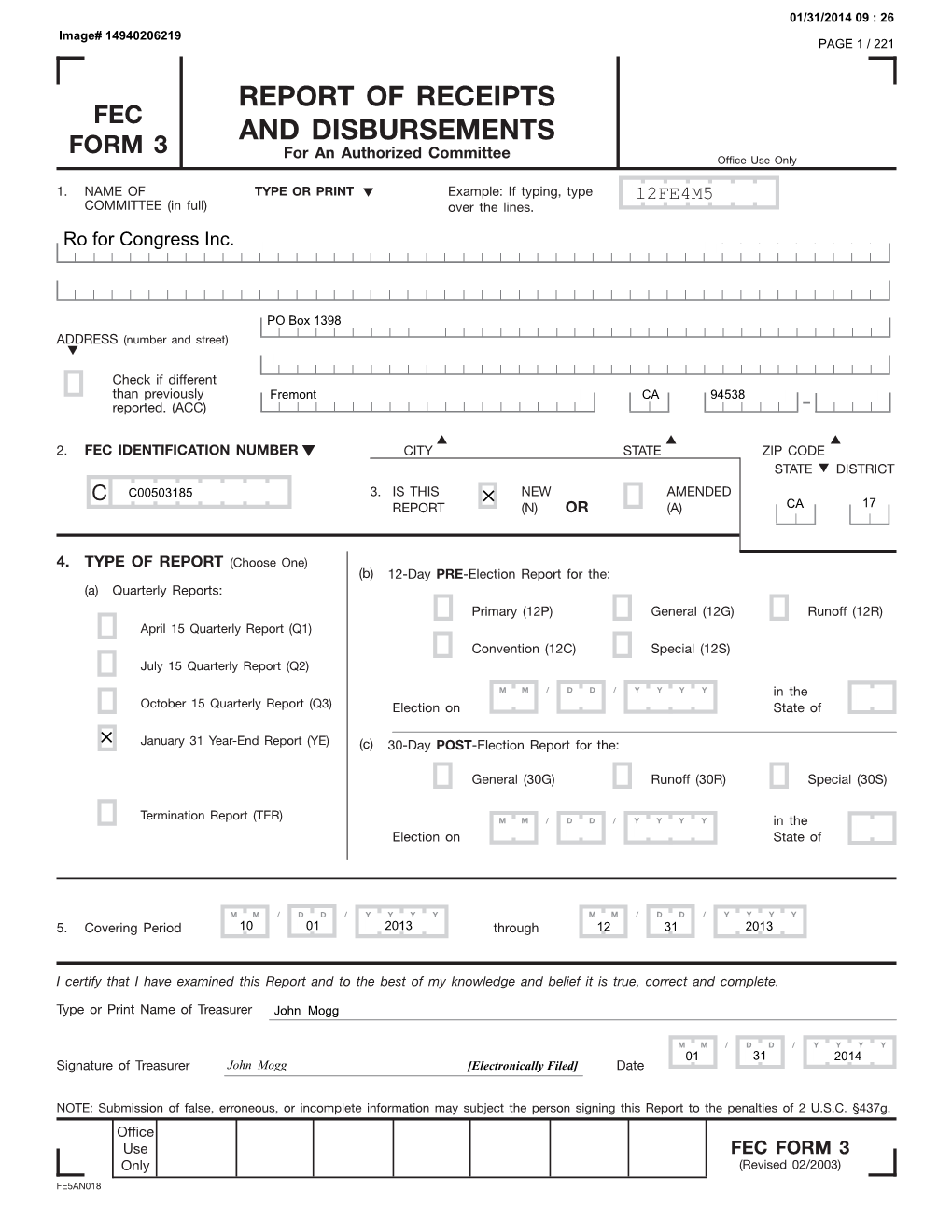 Report of Receipts and Disbursements