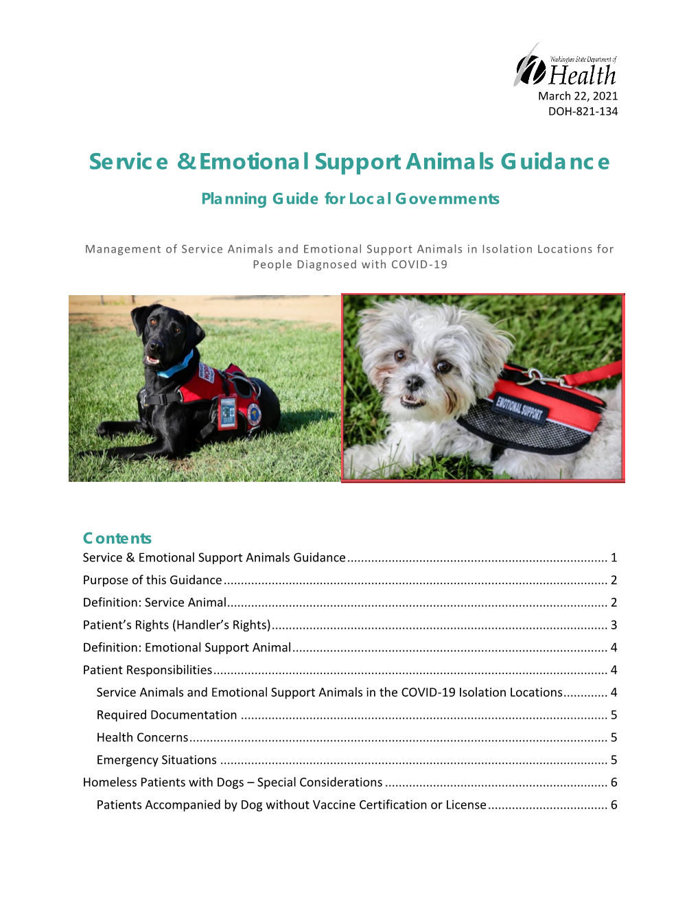 Service & Emotional Support Animals Guidance