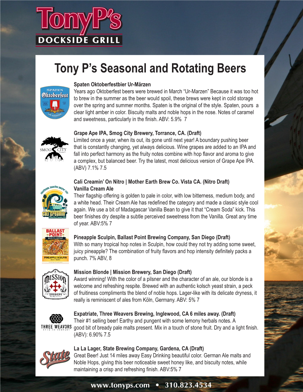 Tony P's Seasonal and Rotating Beers