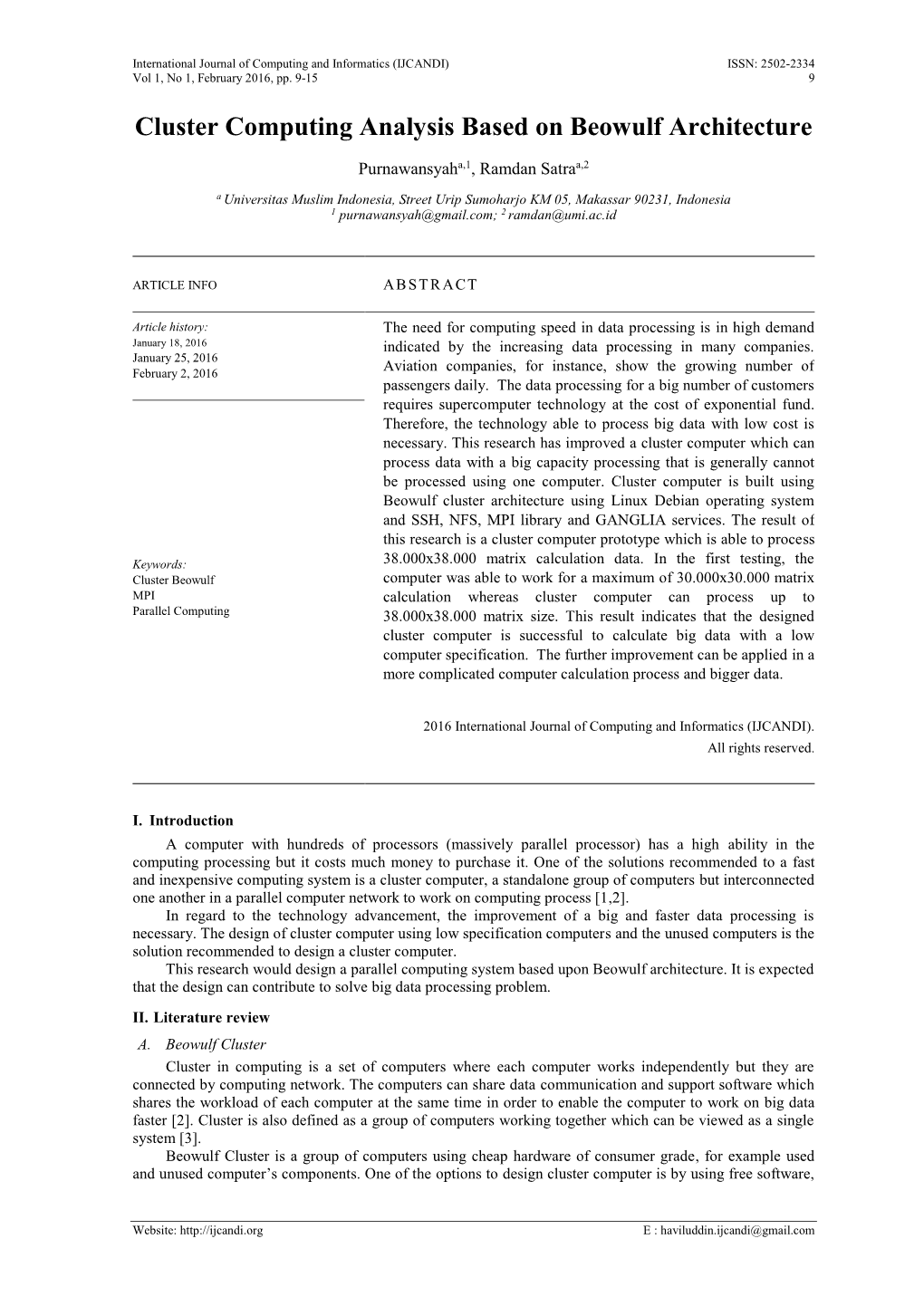 Cluster Computing Analysis Based on Beowulf Architecture