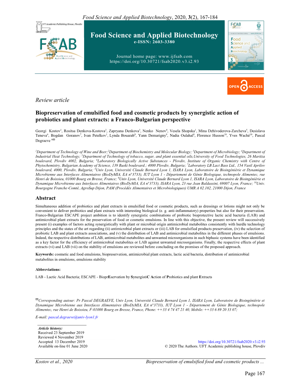 Biopreservation of Emulsified Food and Cosmetic Products by Synergistic Action of Probiotics and Plant Extracts: a Franco-Bulgarian Perspective