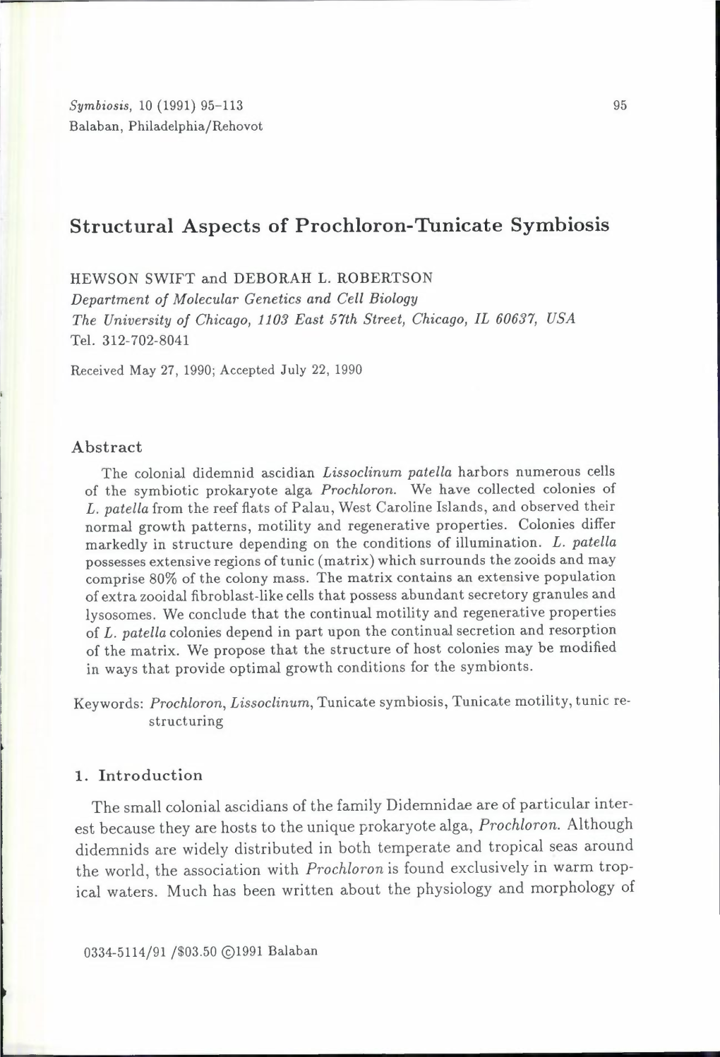 Structural Aspects of Prochloron-Tunicate Symbiosis