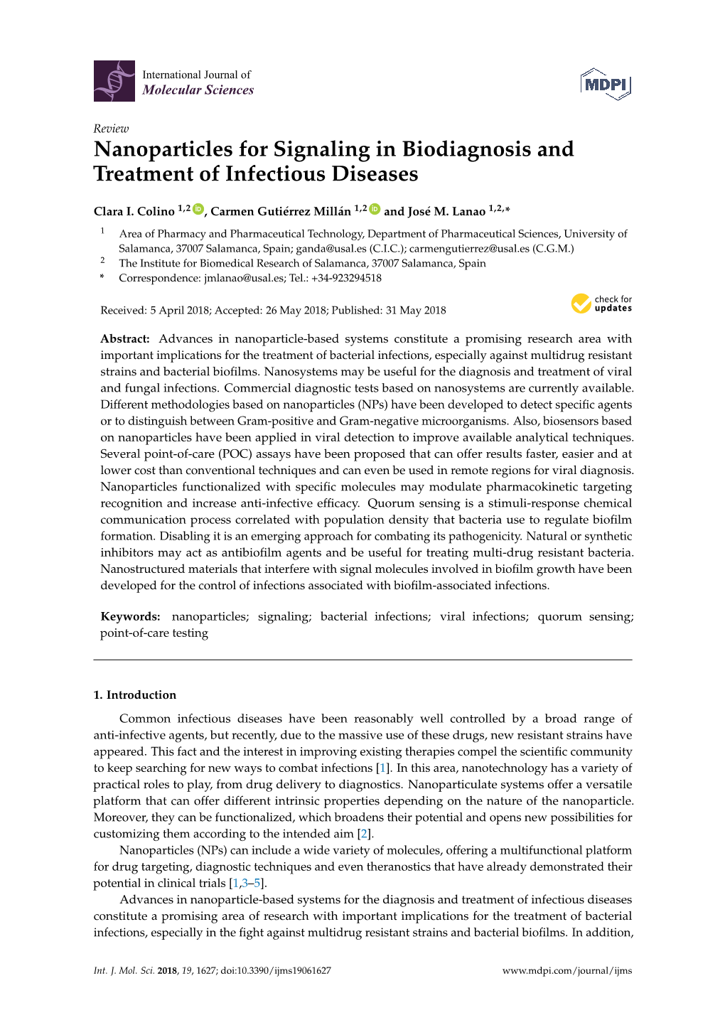 Nanoparticles for Signaling in Biodiagnosis and Treatment of Infectious Diseases