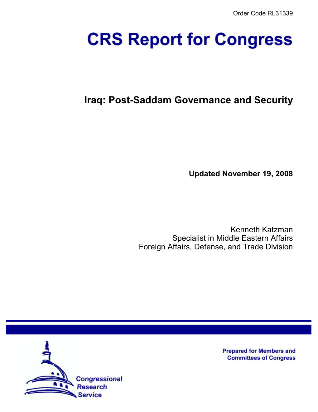 Post-Saddam Governance and Security