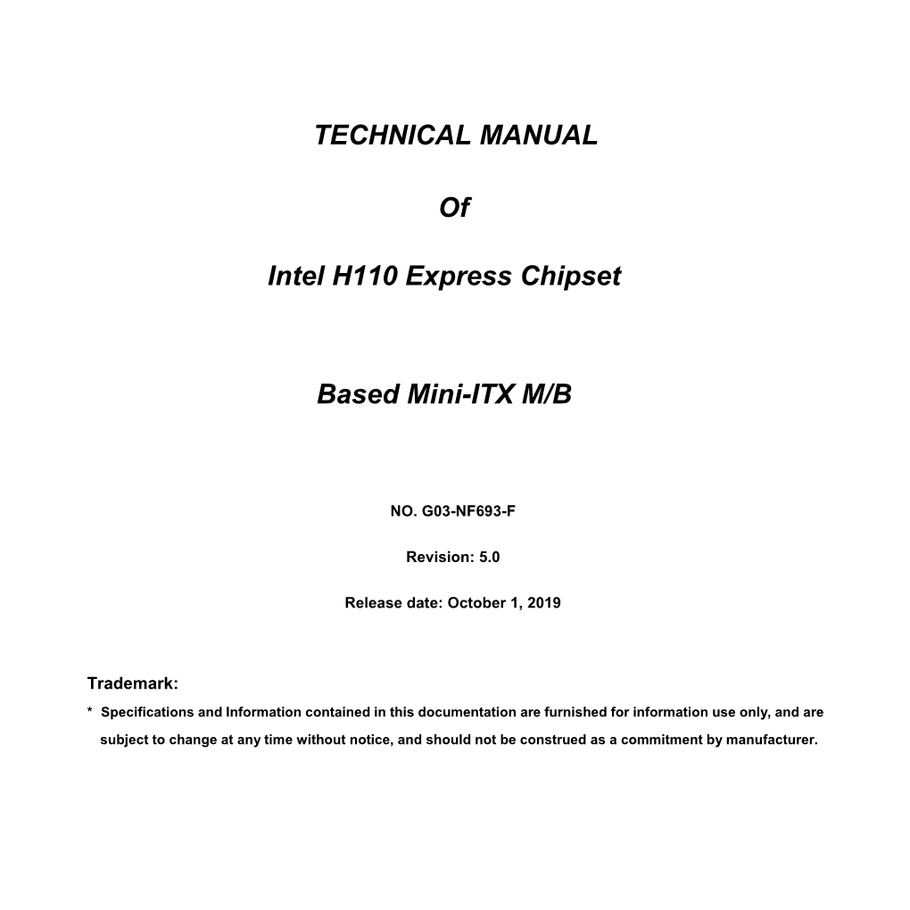 TECHNICAL MANUAL of Intel H110 Express Chipset Based Mini-ITX