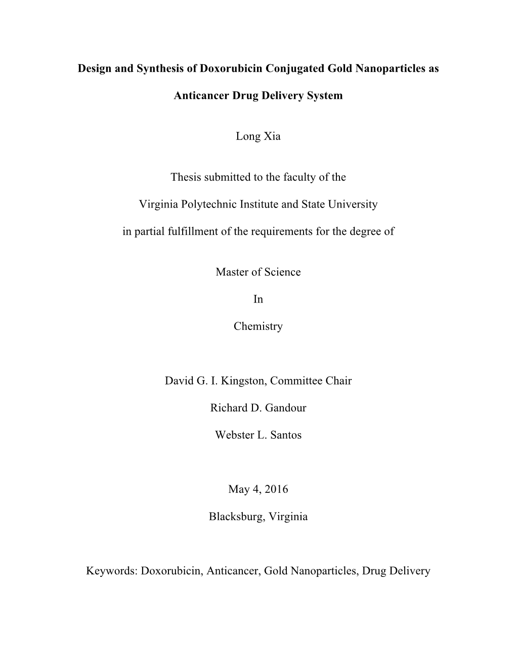 Design and Synthesis of Doxorubicin Conjugated Gold Nanoparticles As