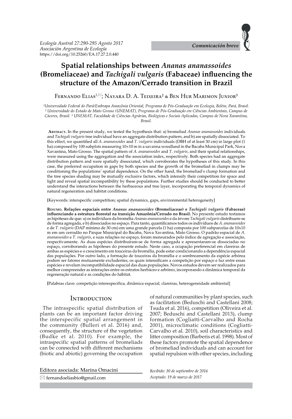 Spatial Relationships Between Ananas Ananassoides