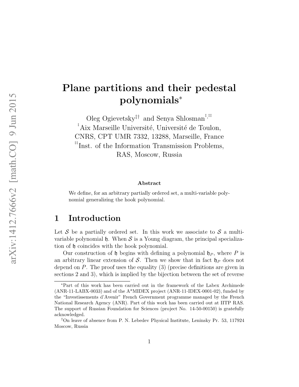 Plane Partitions and Their Pedestal Polynomials