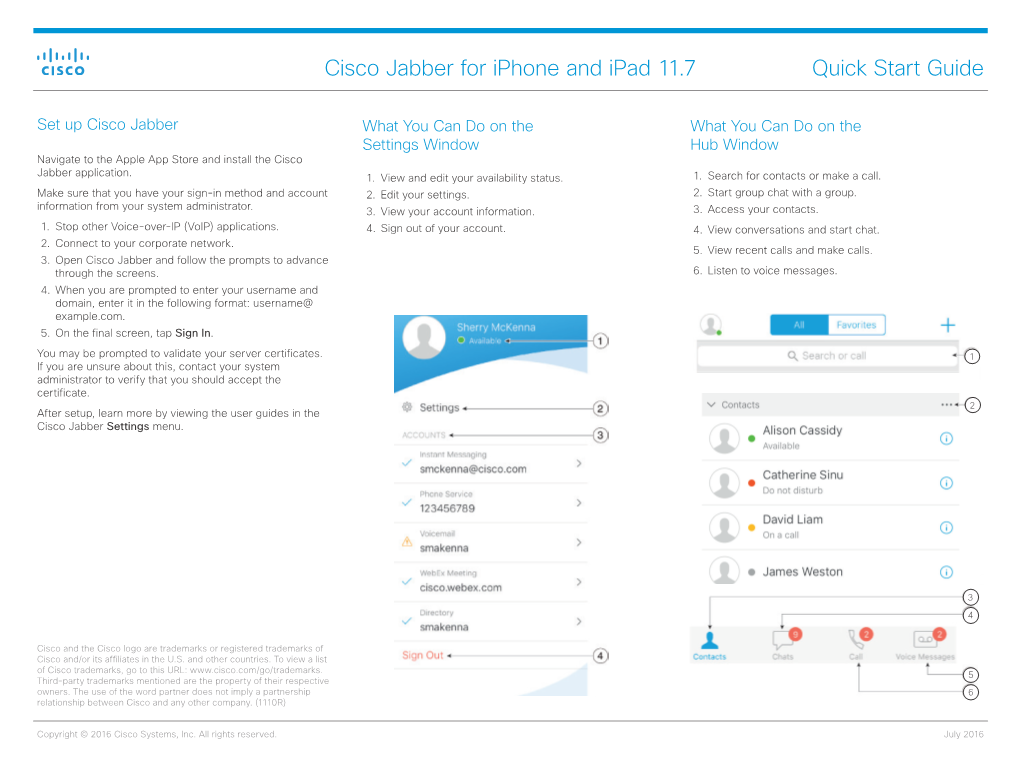 Cisco Jabber for Iphone and Ipad 11.7 Quick Start Guide