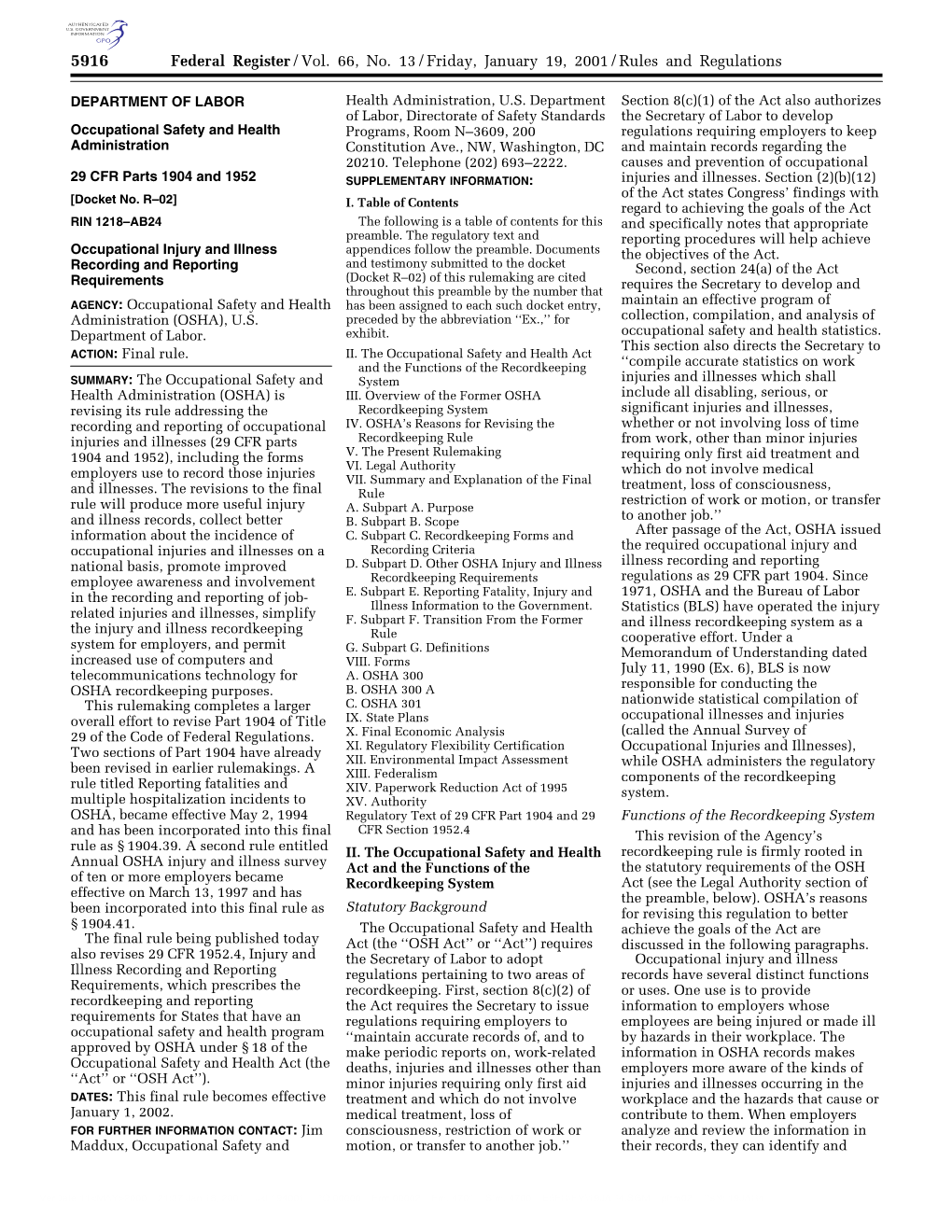 Federal Register/Vol. 66, No. 13/Friday, January 19, 2001/Rules