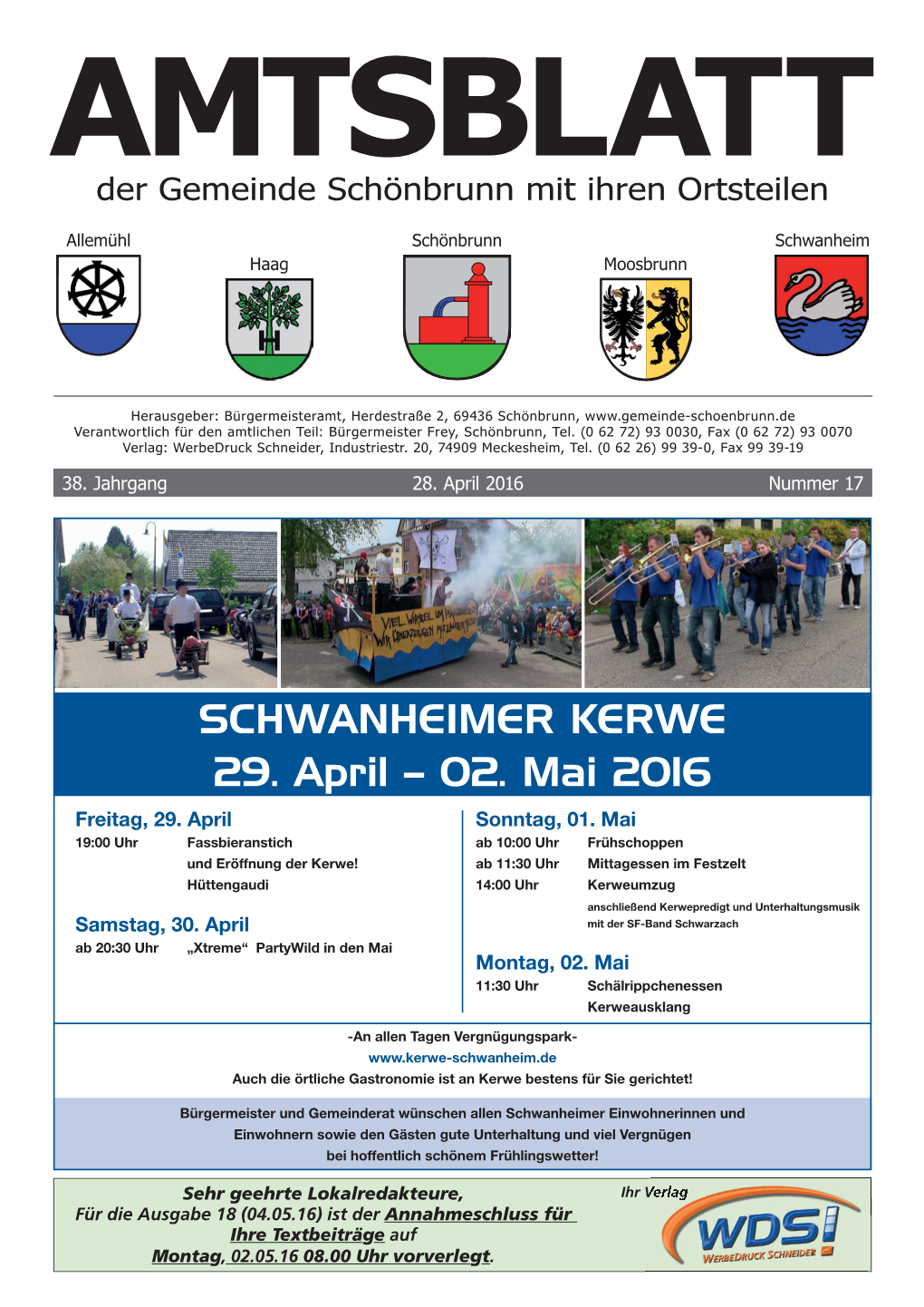 SCHWANHEIMER KERWE 29. April – 02. Mai 2016 Freitag, 29