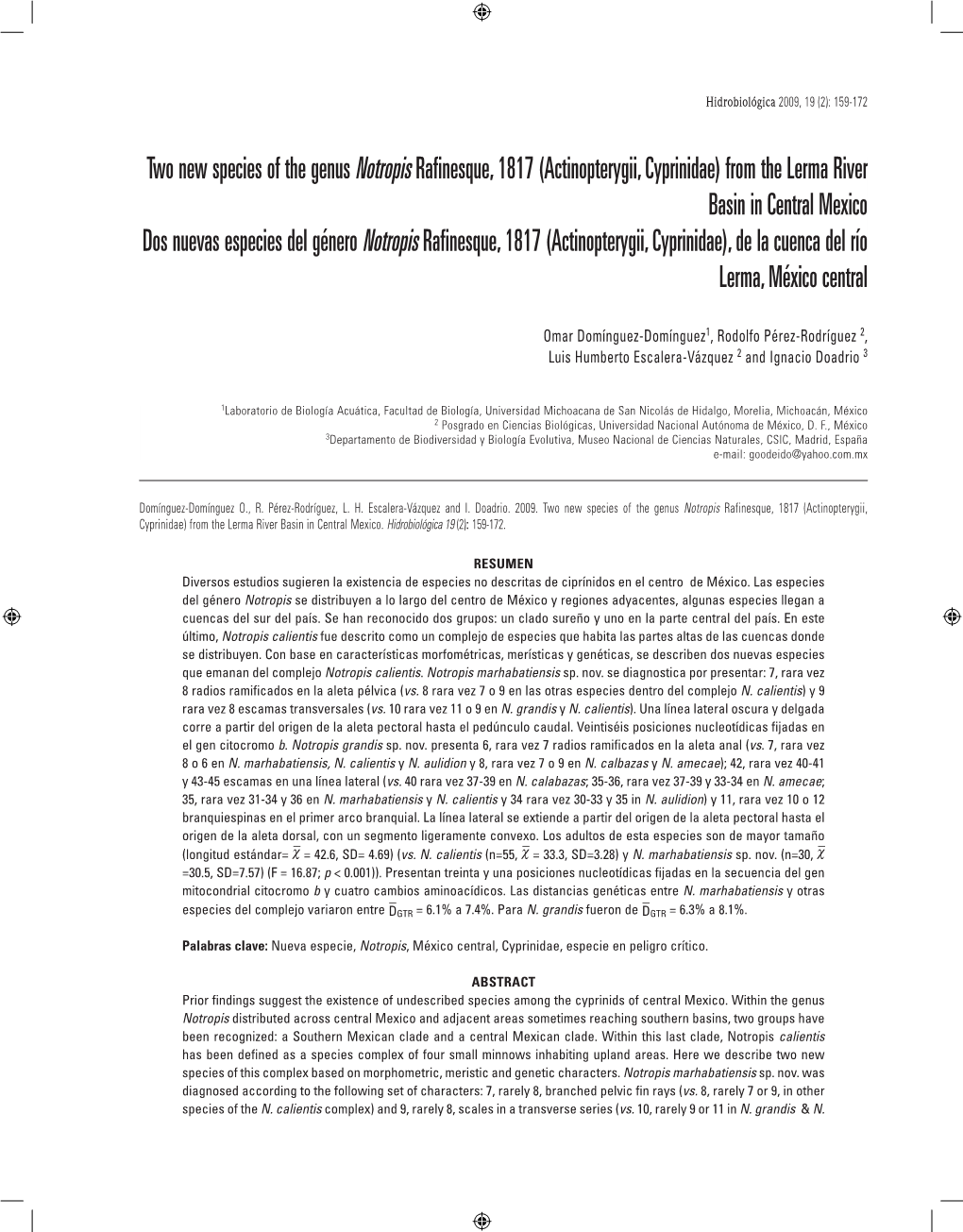 Two New Species of the Genus Notropis Rafinesque, 1817