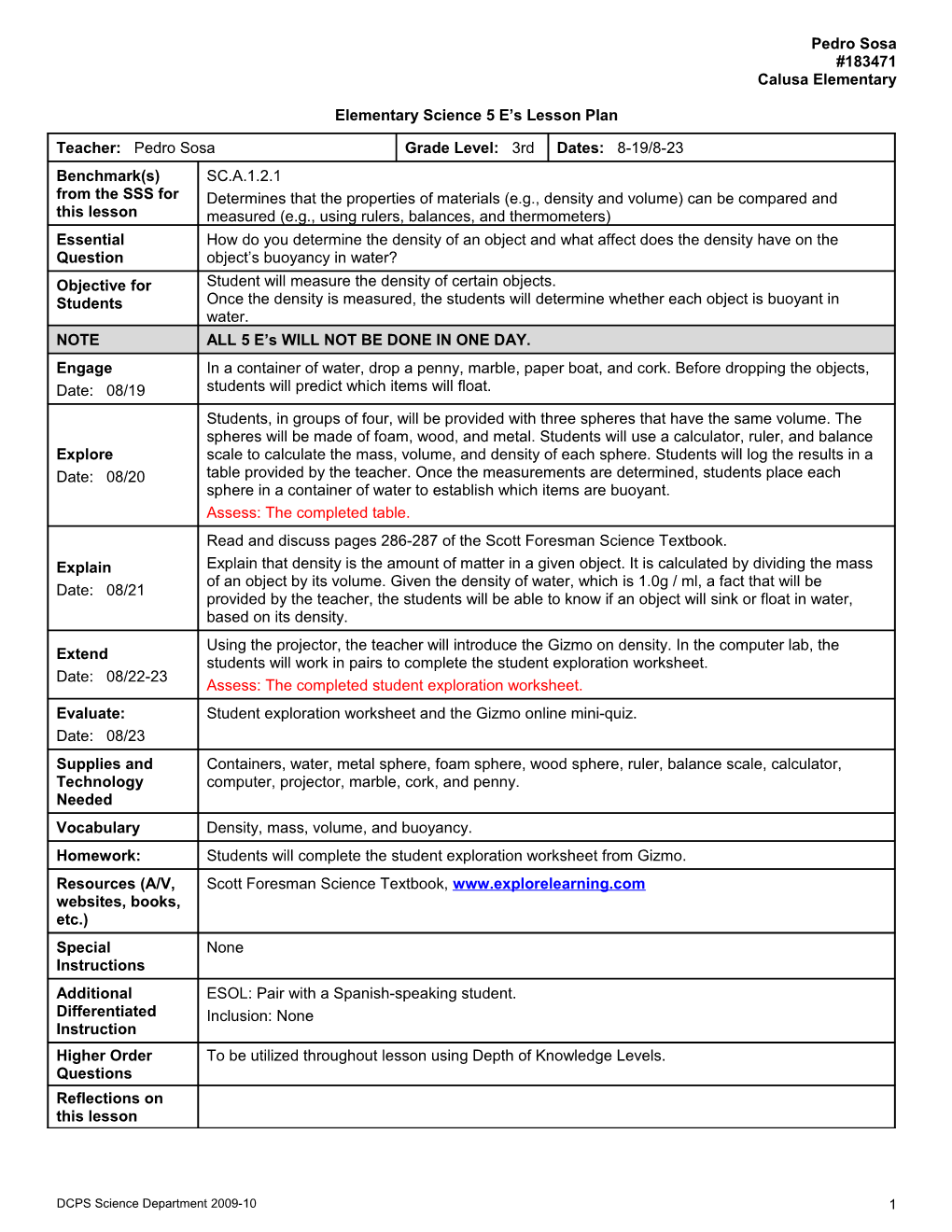 Template for Science Lessons for Riverdeep