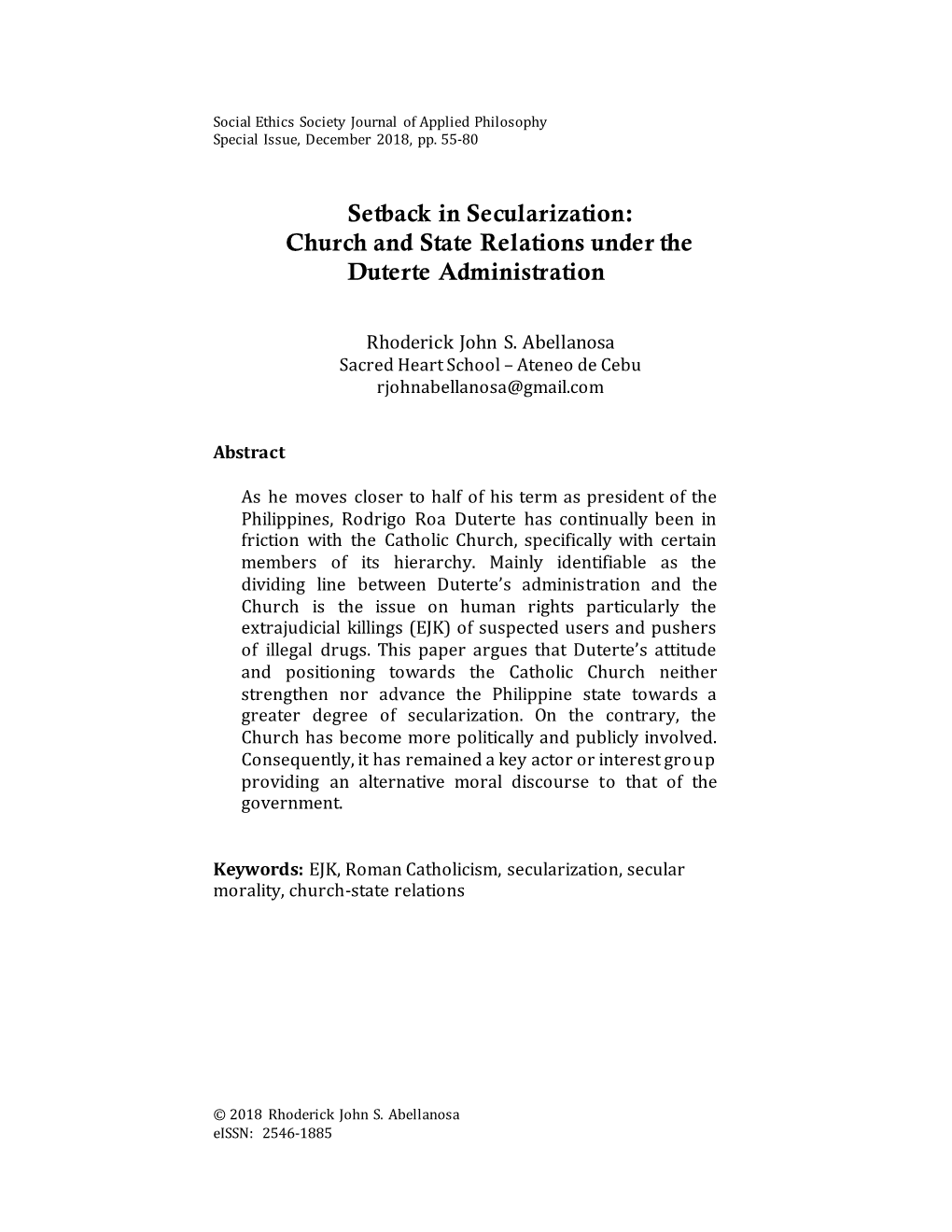 Setback in Secularization: Church and State Relations Under the Duterte Administration