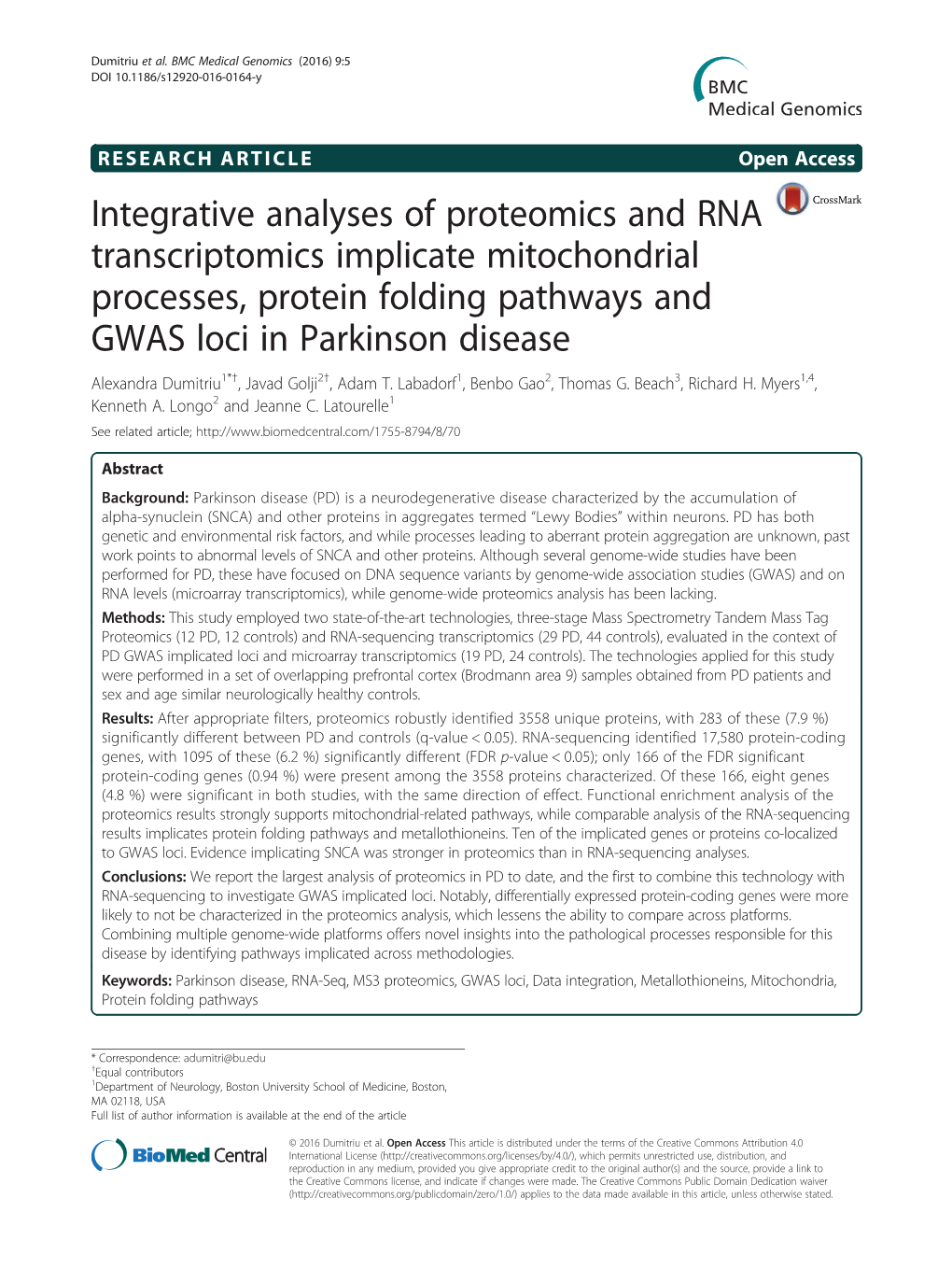 Integrative Analyses of Proteomics and RNA Transcriptomics Implicate