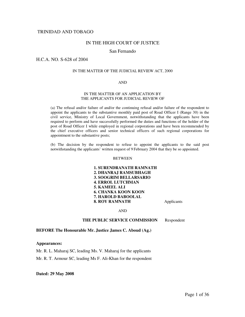 Page 1 of 36 TRINIDAD and TOBAGO in the HIGH COURT OF