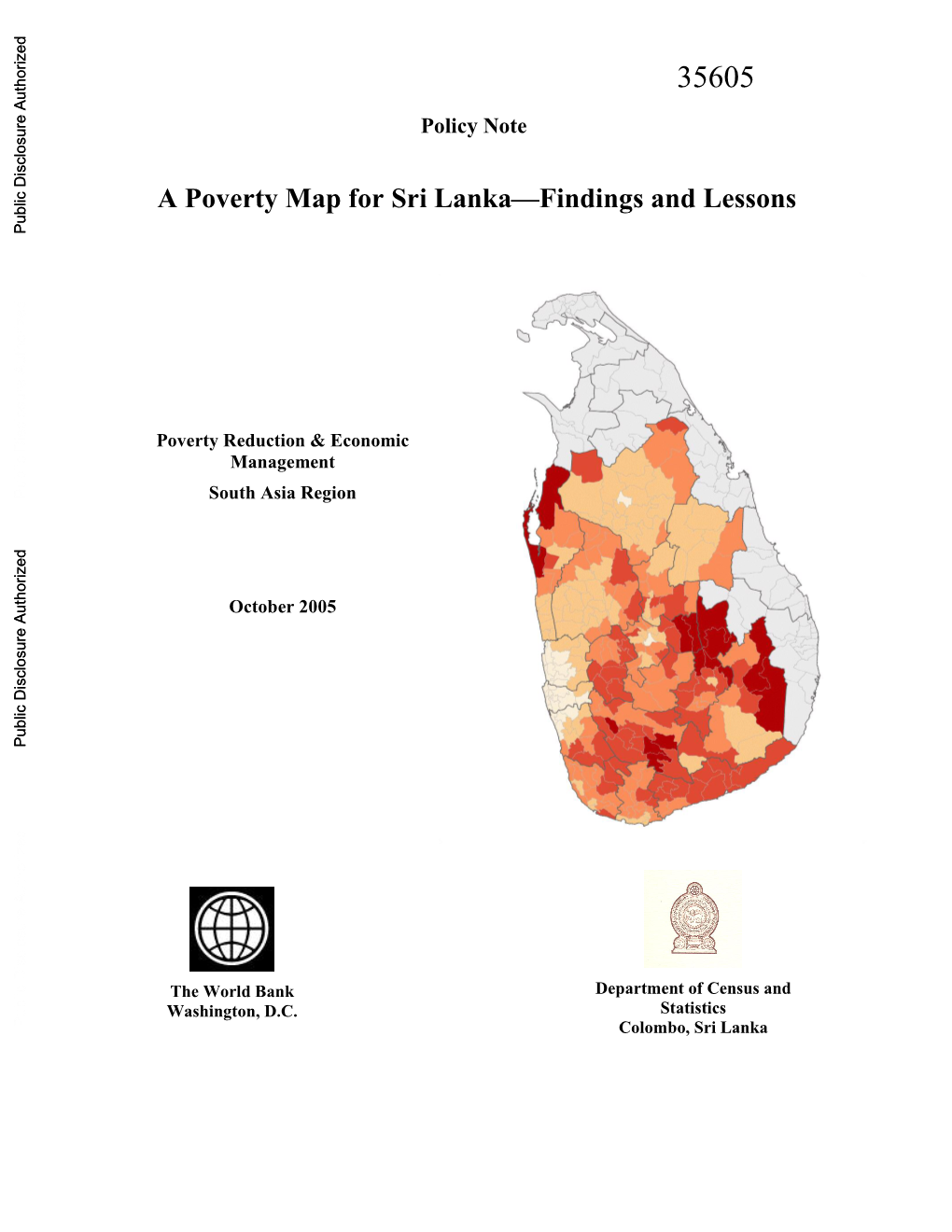 A Poverty Map for Sri Lanka—Findings and Lessons Public Disclosure Authorized