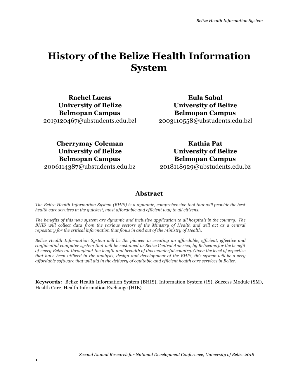 History of the Belize Health Information System