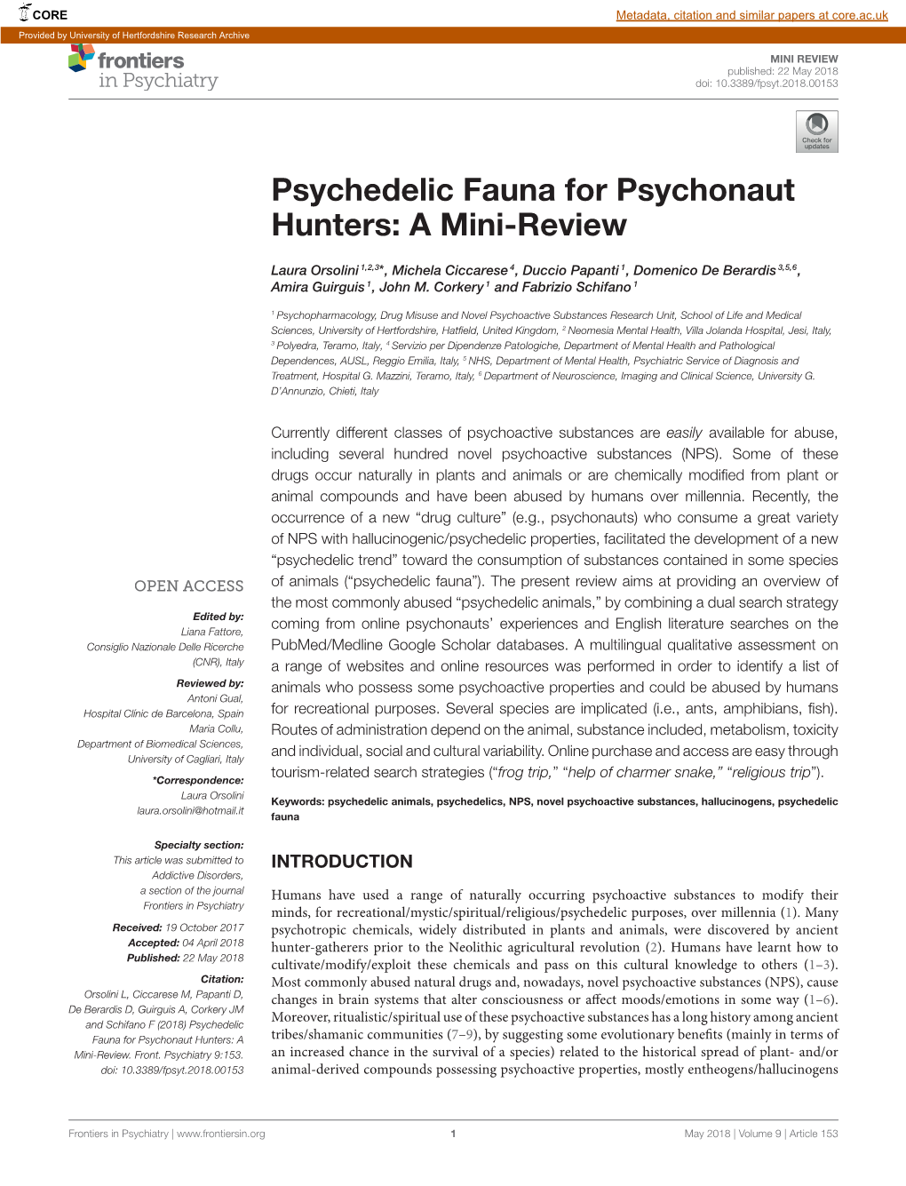 Psychedelic Fauna for Psychonaut Hunters: a Mini-Review