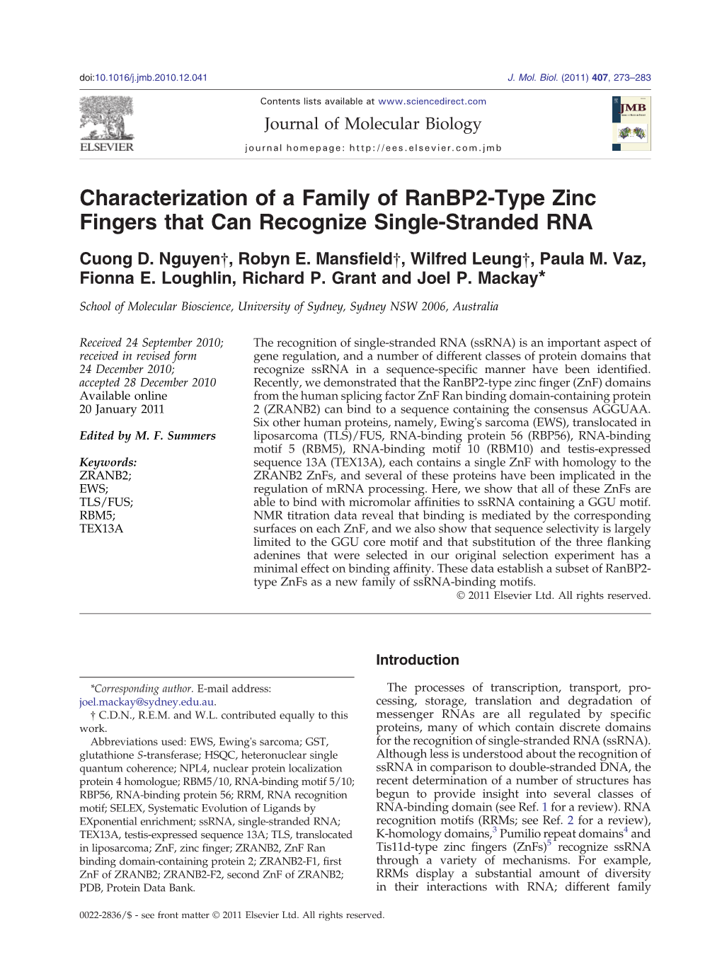 Characterization of a Family of Ranbp2-Type Zinc Fingers That Can Recognize Single-Stranded RNA