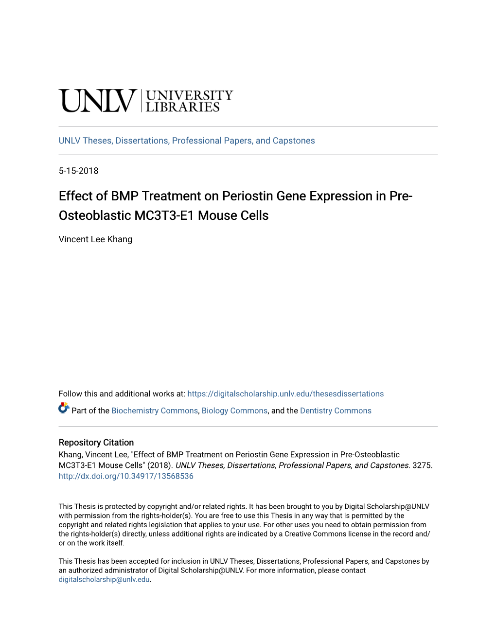 Effect of BMP Treatment on Periostin Gene Expression in Pre- Osteoblastic MC3T3-E1 Mouse Cells