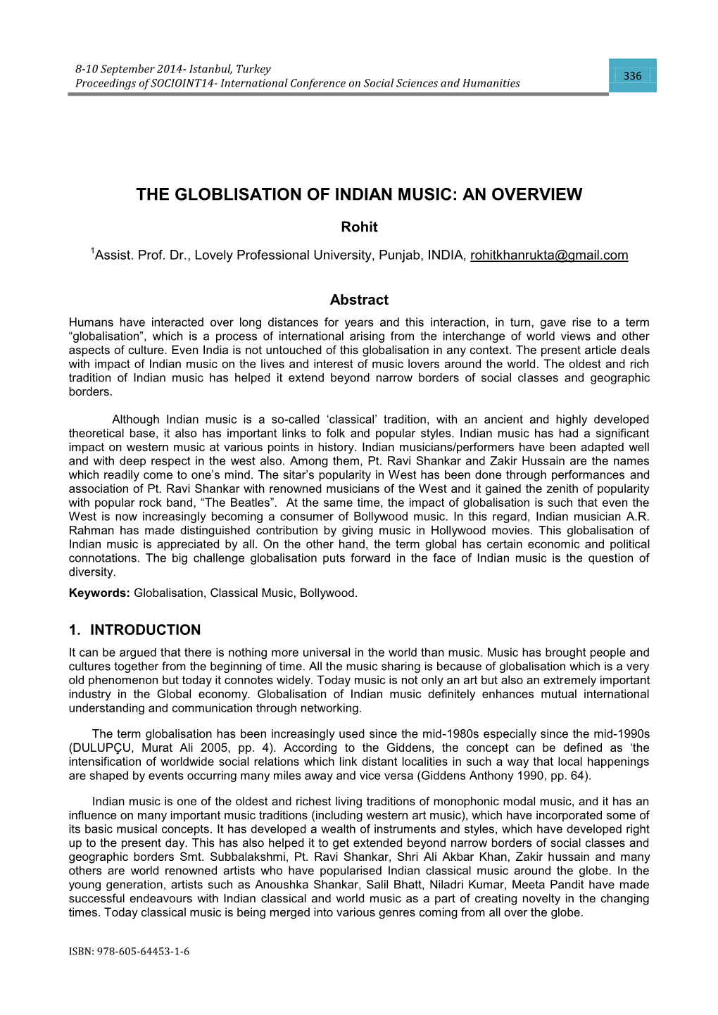 The Globlisation of Indian Music: an Overview