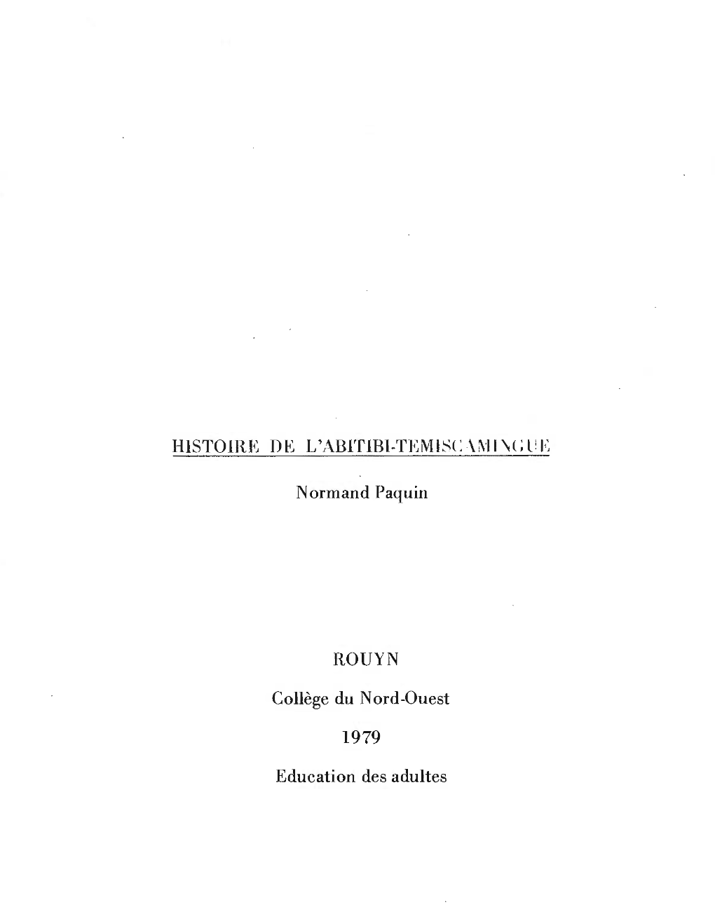 Histoire De L'abitibi-Témiscamingue