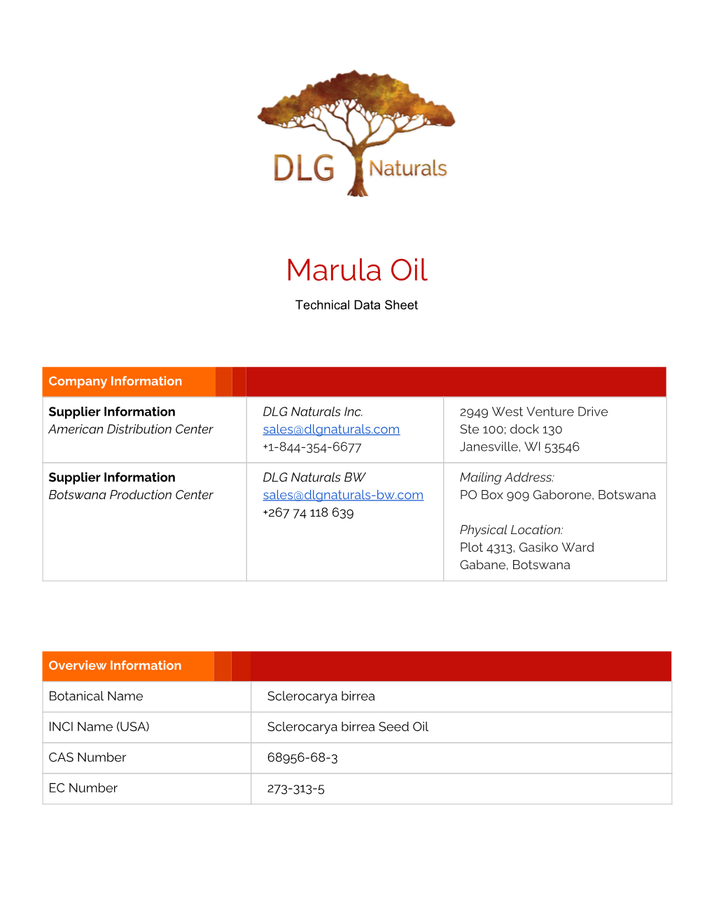 Marula Oil Technical Data Sheet