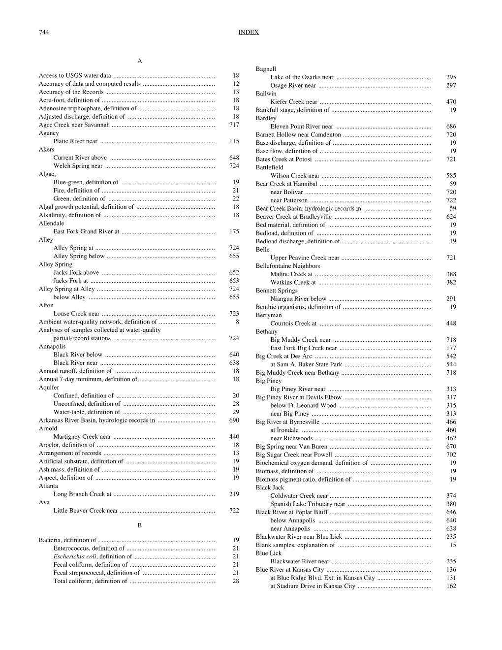 744 INDEX a Bagnell Access to USGS Water Data