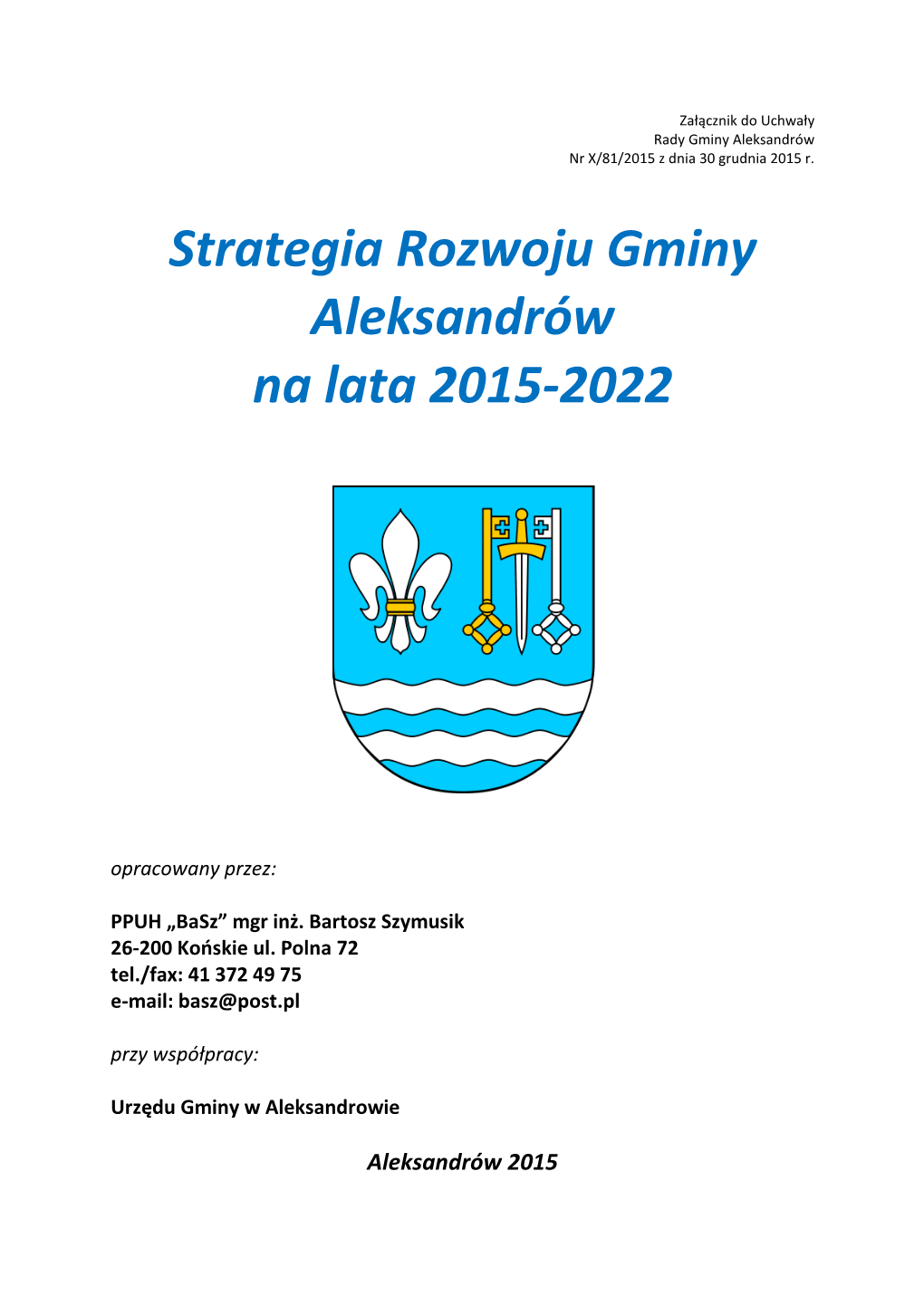 Strategia Rozwoju Gminy Aleksandrów Na Lata 2015-2022