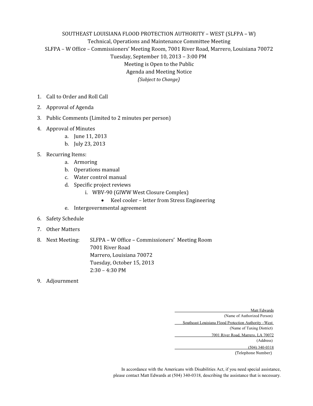 Technical Operations and Maintenance Committee Agenda 032009