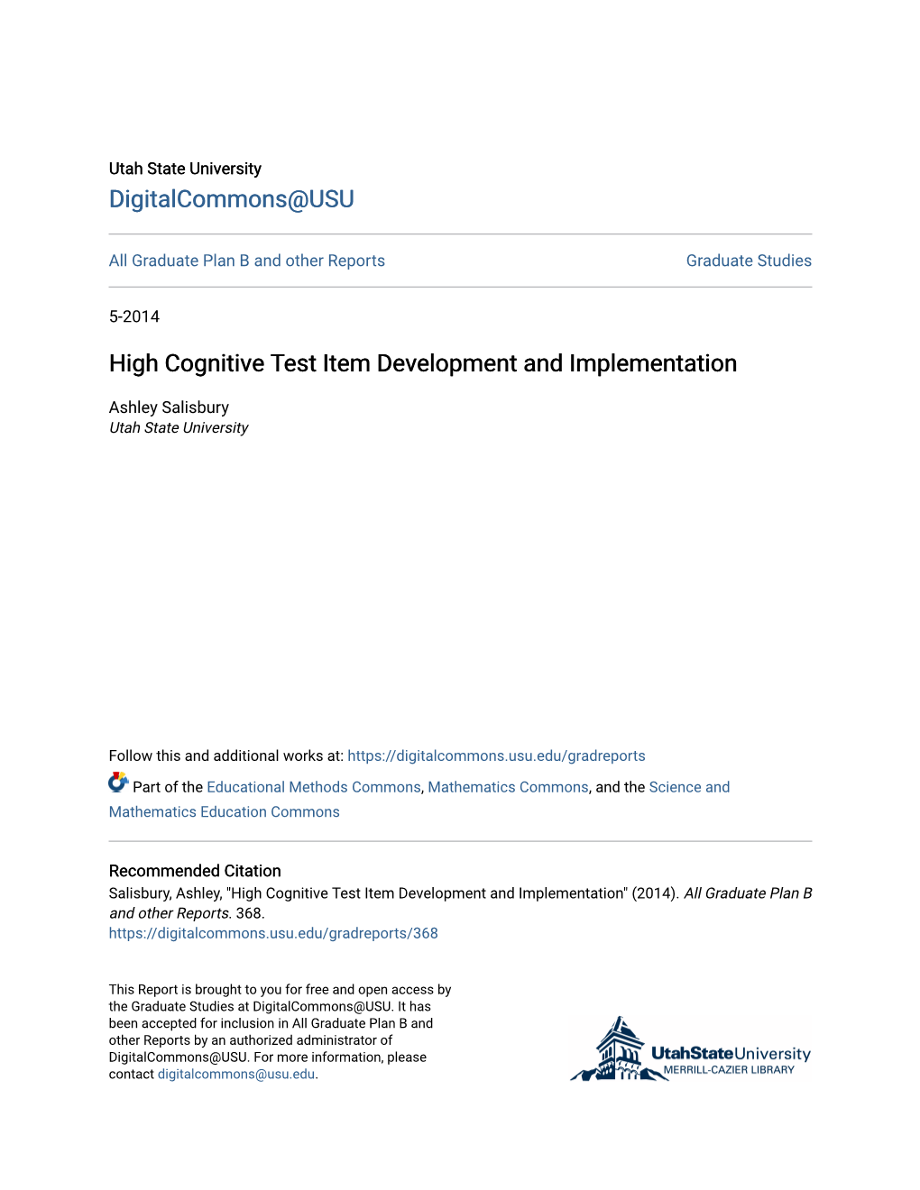 High Cognitive Test Item Development and Implementation