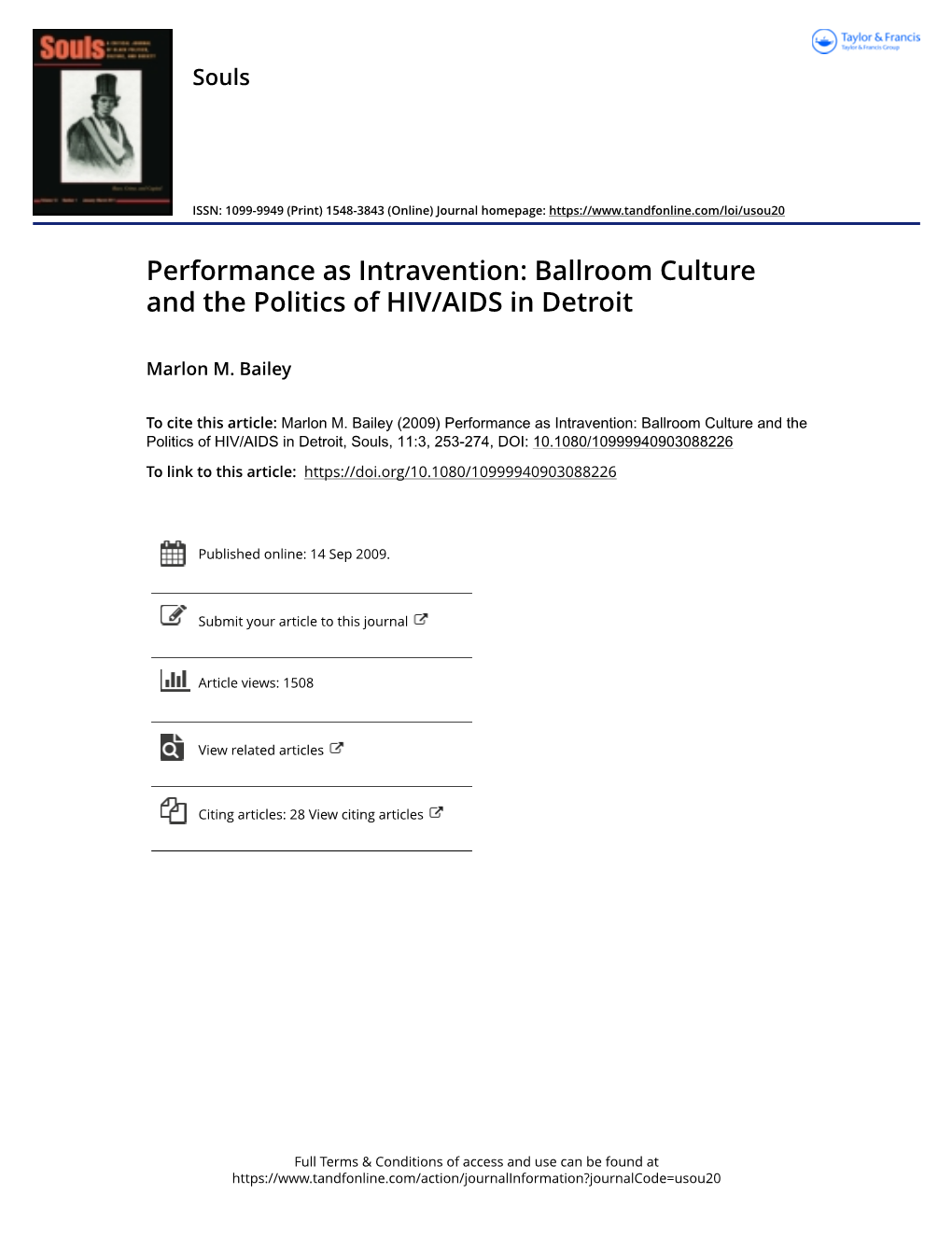 Performance As Intravention: Ballroom Culture and the Politics of HIV/AIDS in Detroit